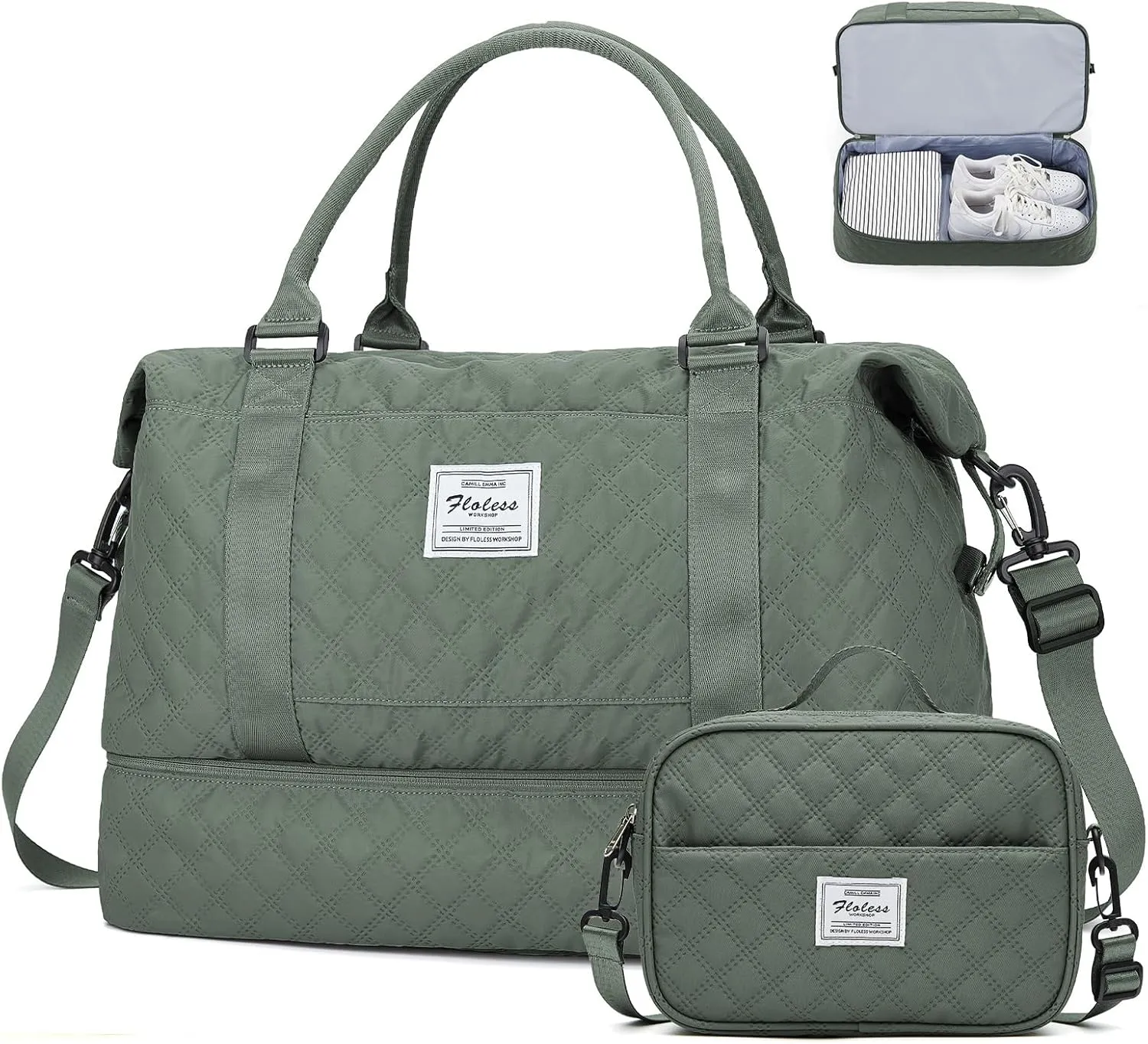 Weekender Bags for Women, Carry-On Personal Item Bag, Overnight Travel Duffel Bag with Shoes Compartment &Trolley Sleeve
