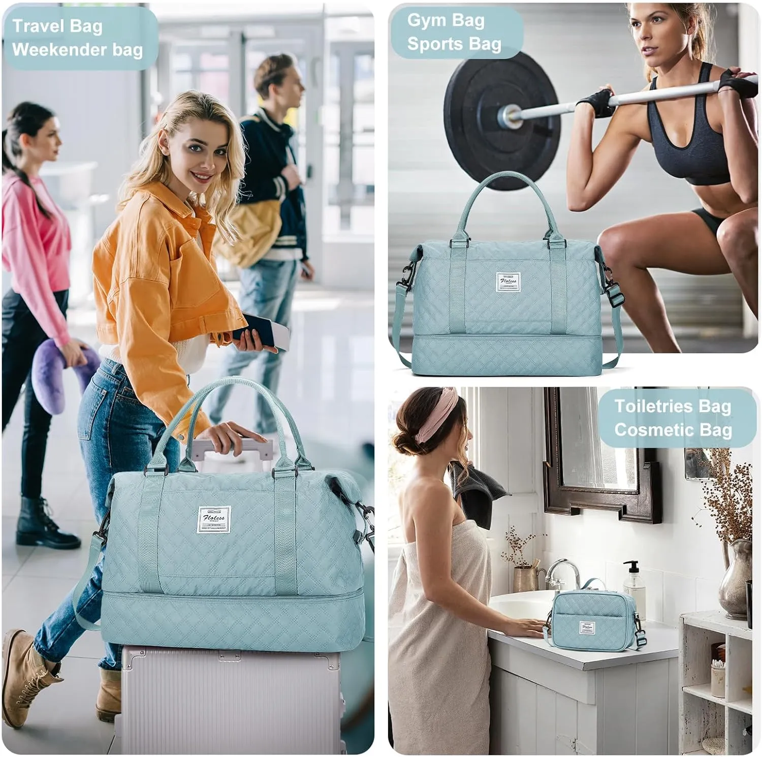 Weekender Bags for Women, Carry-On Personal Item Bag, Overnight Travel Duffel Bag with Shoes Compartment &Trolley Sleeve