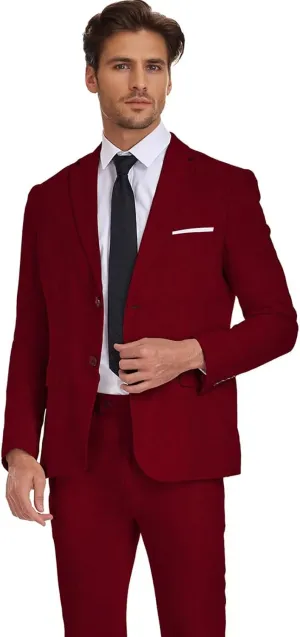 Wehilion Men's 2 Piece Linen Suits Slim Fit Casual Summer Beach Wedding Dress Tux Prom Lightweight Blazer Jacket and Pants