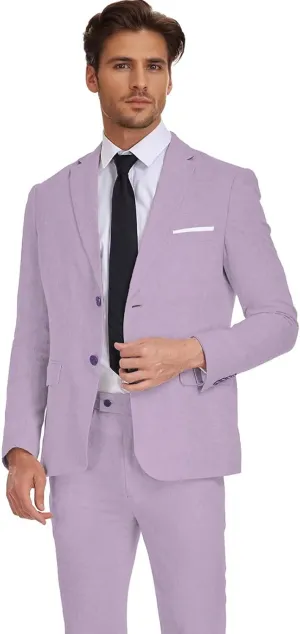 Wehilion Men's 2 Piece Linen Suits Slim Fit Casual Summer Beach Wedding Dress Tux Prom Lightweight Blazer Jacket and Pants