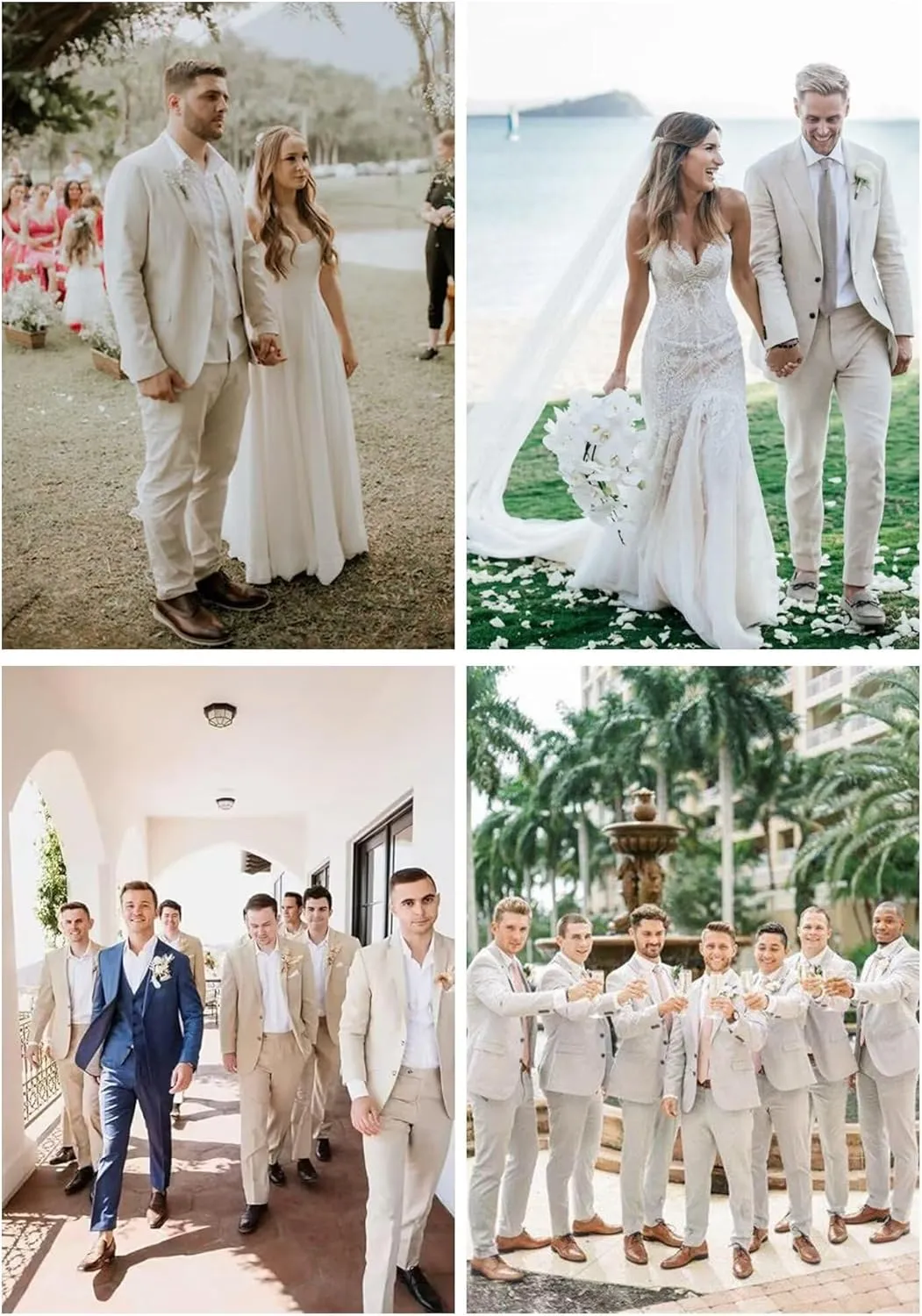 Wehilion Men's 2 Piece Linen Suits Slim Fit Casual Summer Beach Wedding Dress Tux Prom Lightweight Blazer Jacket and Pants