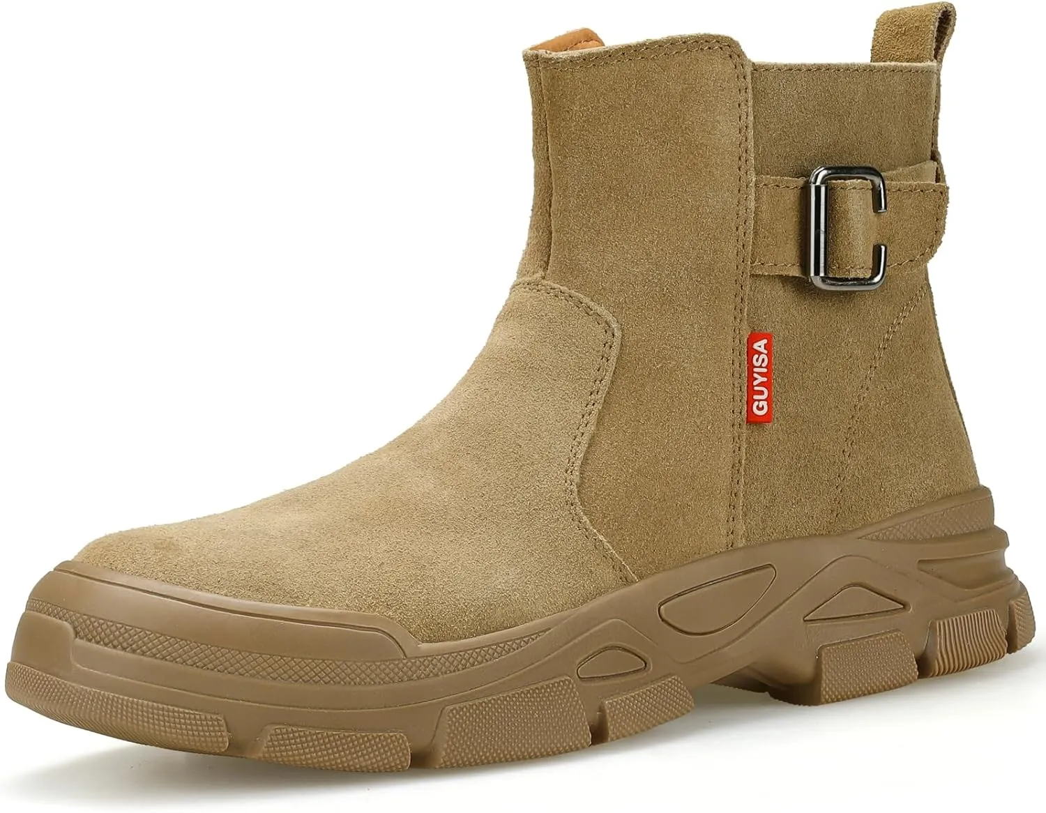 Welding Work Boots for Men Slip on Steel Toe Boots for Men Brown Safety Boots High Top Steel Toe Shoes for Men Rubber Sole Mens Work Shoes Zipper Botas de Trabajo Para Hombre