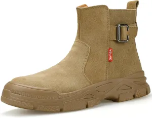 Welding Work Boots for Men Slip on Steel Toe Boots for Men Brown Safety Boots High Top Steel Toe Shoes for Men Rubber Sole Mens Work Shoes Zipper Botas de Trabajo Para Hombre