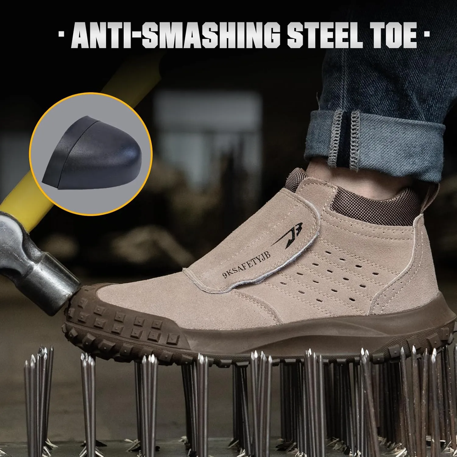 Welding Work Boots for Men Slip on Steel Toe Shoes for Men Soft Comfortable Safety Boots Mens Work Boots Indestructible Puncture Proof Construction Boots for Men Safety Toe Footwear for Welder