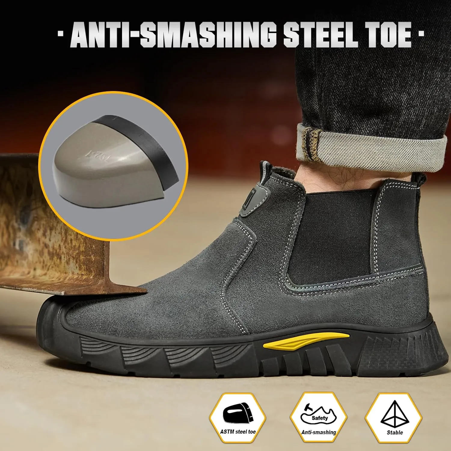 Welding Work Boots for Men Slip on Steel Toe Shoes for Men Soft Comfortable Safety Boots Mens Work Boots Indestructible Puncture Proof Construction Boots for Men Safety Toe Footwear for Welder