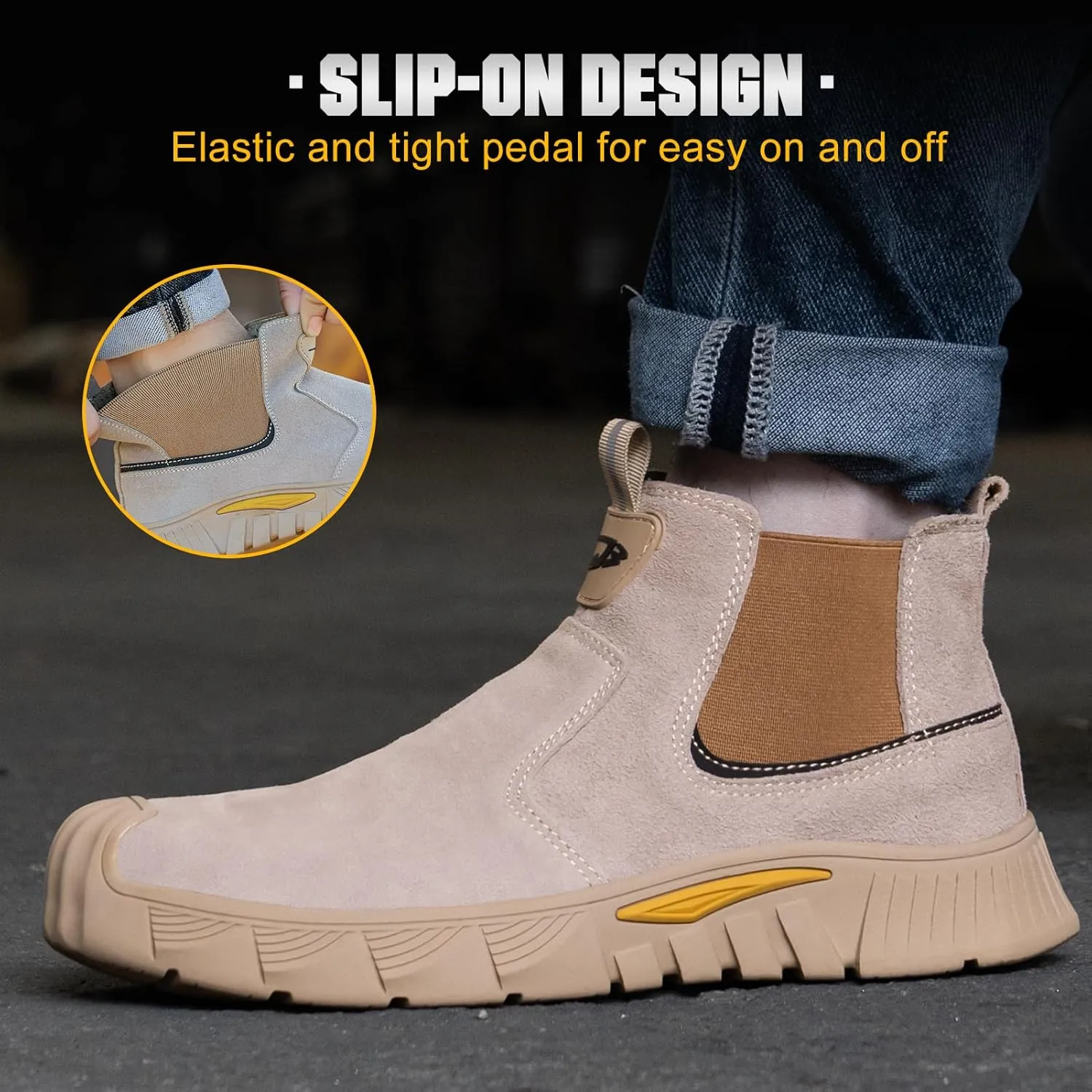 Welding Work Boots for Men Slip on Steel Toe Shoes for Men Soft Comfortable Safety Boots Mens Work Boots Indestructible Puncture Proof Construction Boots for Men Safety Toe Footwear for Welder