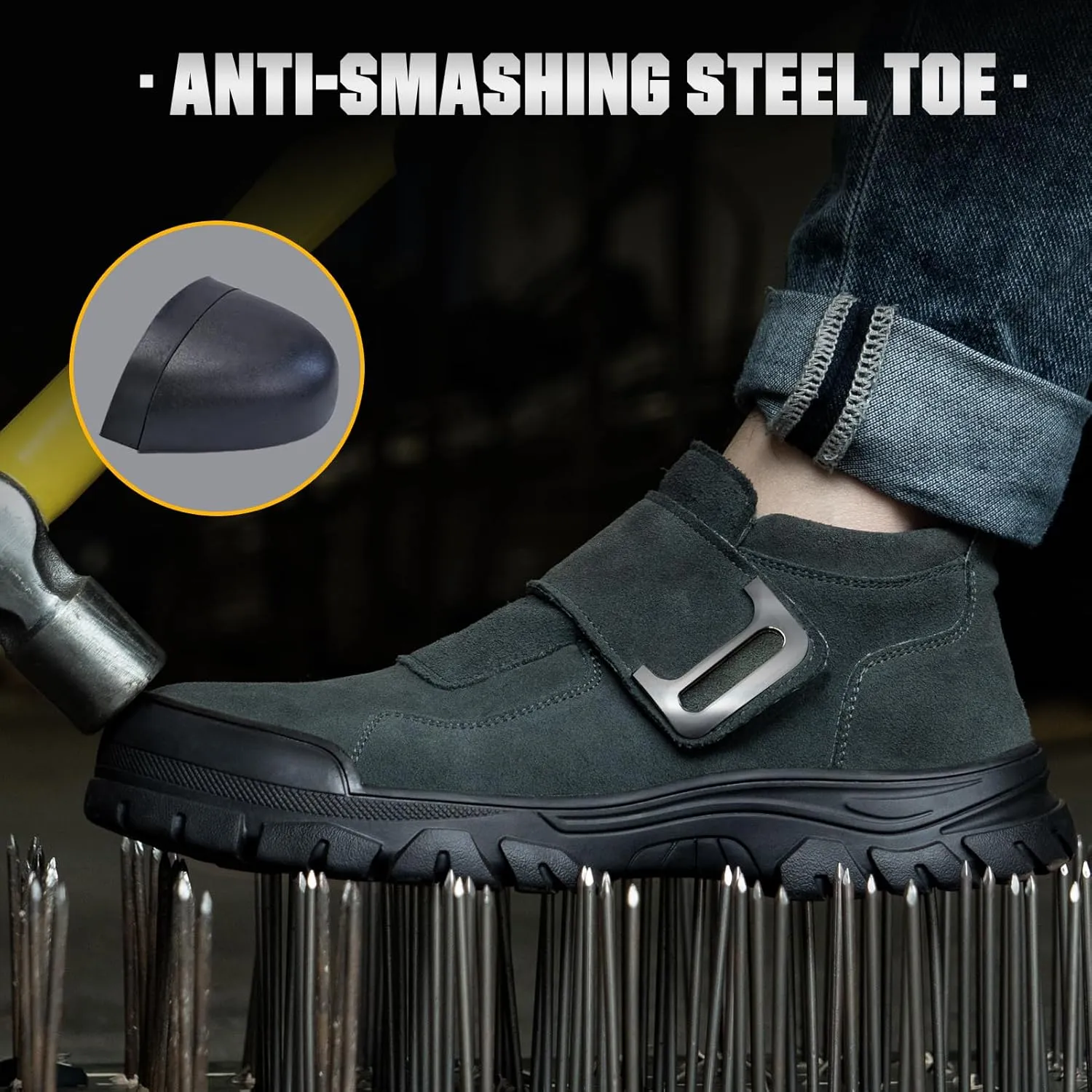 Welding Work Boots for Men Slip on Steel Toe Shoes for Men Soft Comfortable Safety Boots Mens Work Boots Indestructible Puncture Proof Construction Boots for Men Safety Toe Footwear for Welder