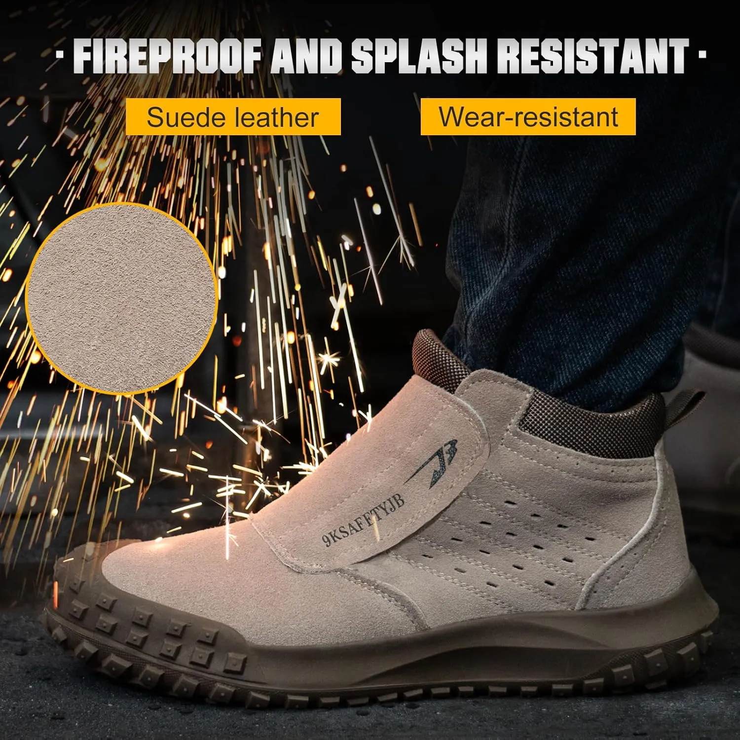 Welding Work Boots for Men Slip on Steel Toe Shoes for Men Soft Comfortable Safety Boots Mens Work Boots Indestructible Puncture Proof Construction Boots for Men Safety Toe Footwear for Welder