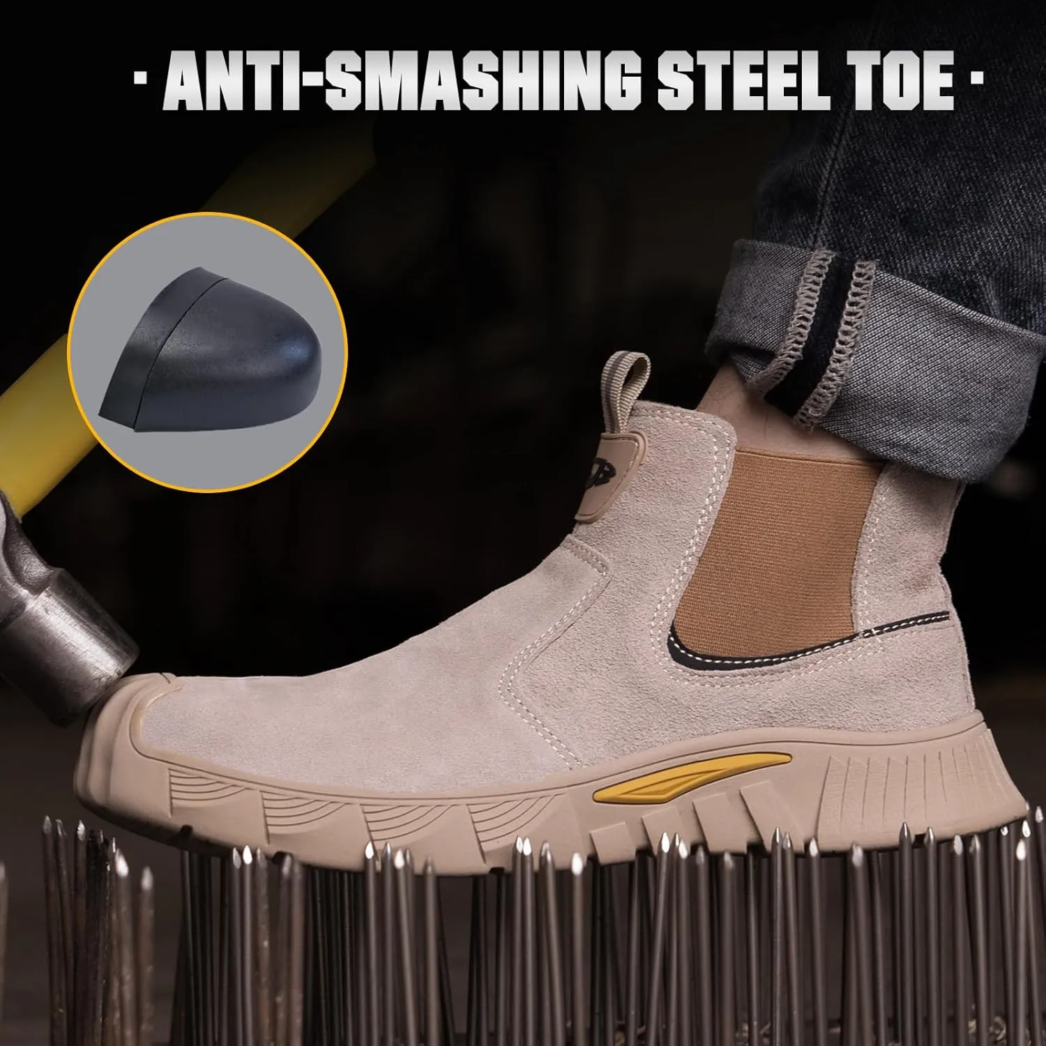 Welding Work Boots for Men Slip on Steel Toe Shoes for Men Soft Comfortable Safety Boots Mens Work Boots Indestructible Puncture Proof Construction Boots for Men Safety Toe Footwear for Welder