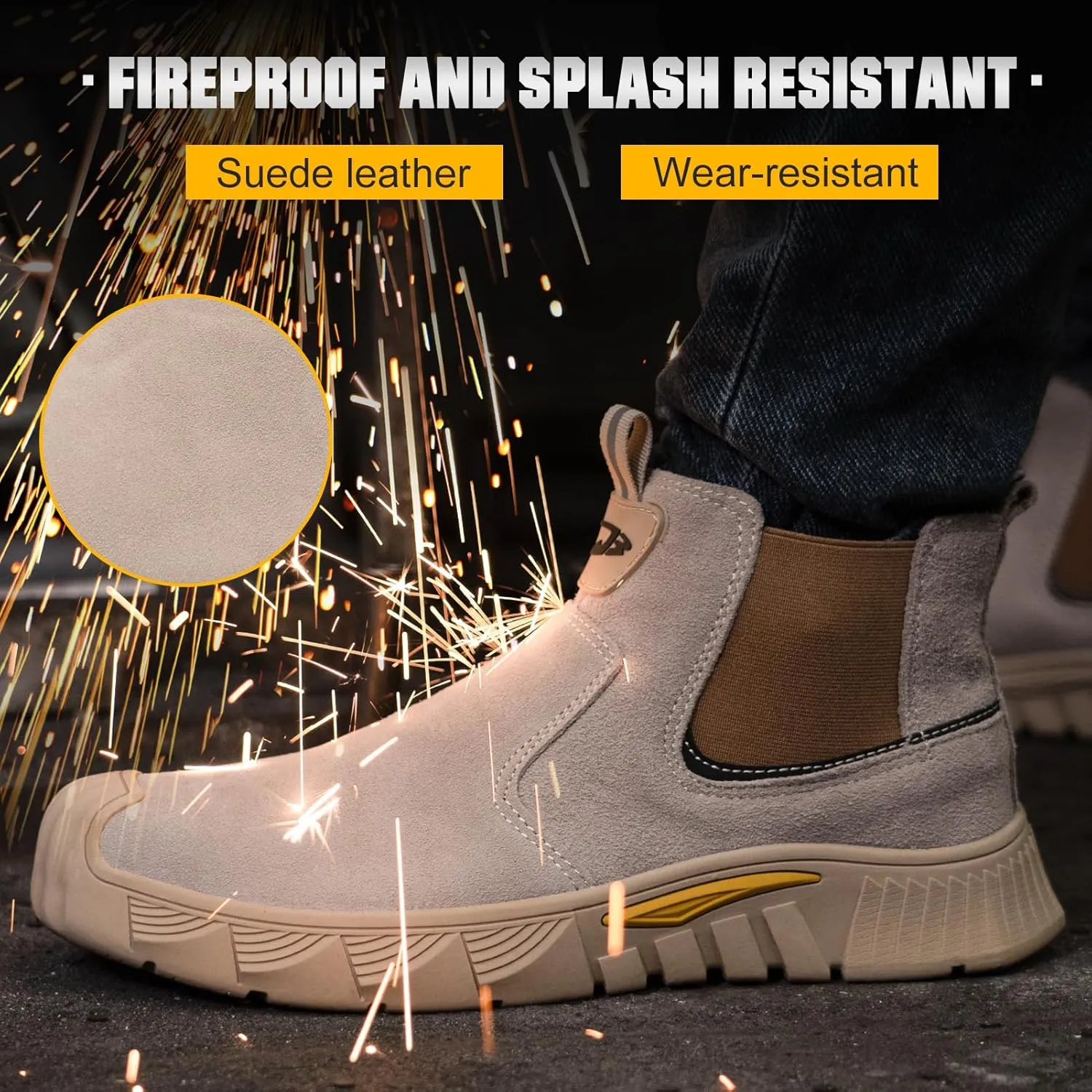 Welding Work Boots for Men Slip on Steel Toe Shoes for Men Soft Comfortable Safety Boots Mens Work Boots Indestructible Puncture Proof Construction Boots for Men Safety Toe Footwear for Welder