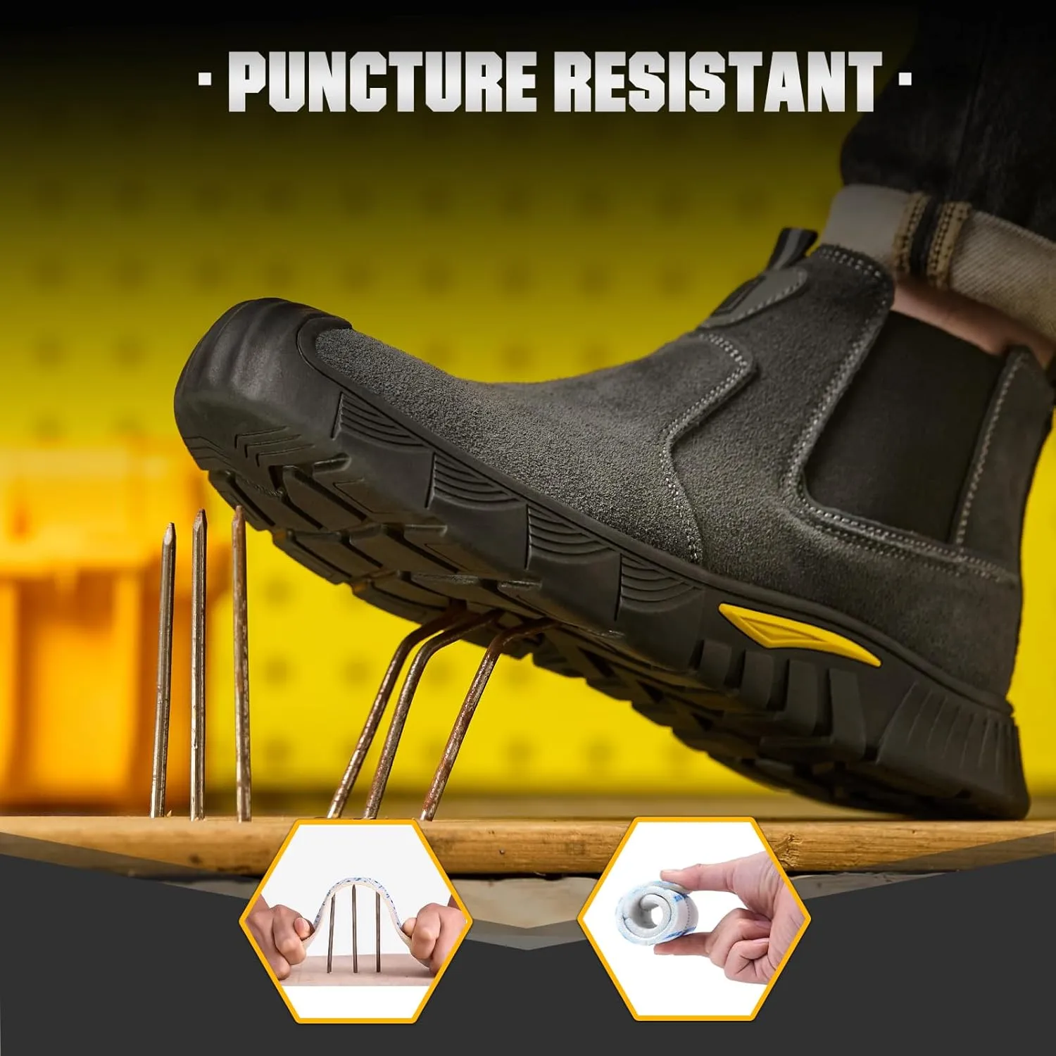 Welding Work Boots for Men Slip on Steel Toe Shoes for Men Soft Comfortable Safety Boots Mens Work Boots Indestructible Puncture Proof Construction Boots for Men Safety Toe Footwear for Welder