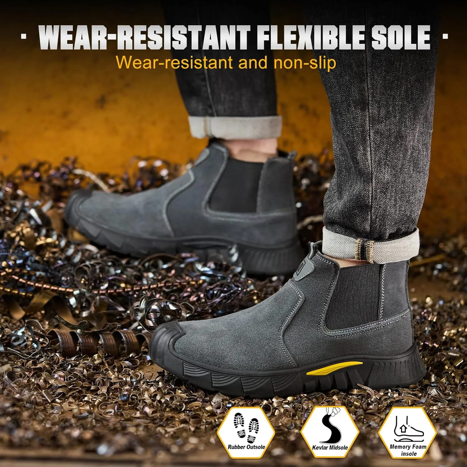 Welding Work Boots for Men Slip on Steel Toe Shoes for Men Soft Comfortable Safety Boots Mens Work Boots Indestructible Puncture Proof Construction Boots for Men Safety Toe Footwear for Welder