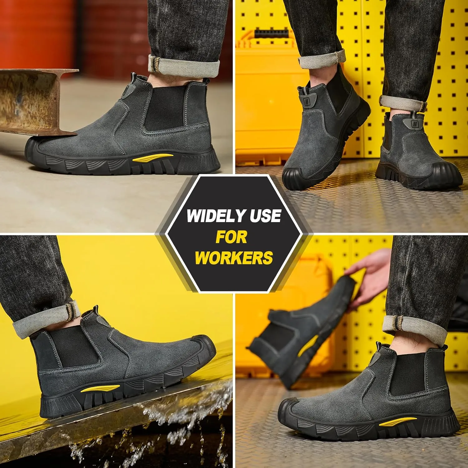 Welding Work Boots for Men Slip on Steel Toe Shoes for Men Soft Comfortable Safety Boots Mens Work Boots Indestructible Puncture Proof Construction Boots for Men Safety Toe Footwear for Welder