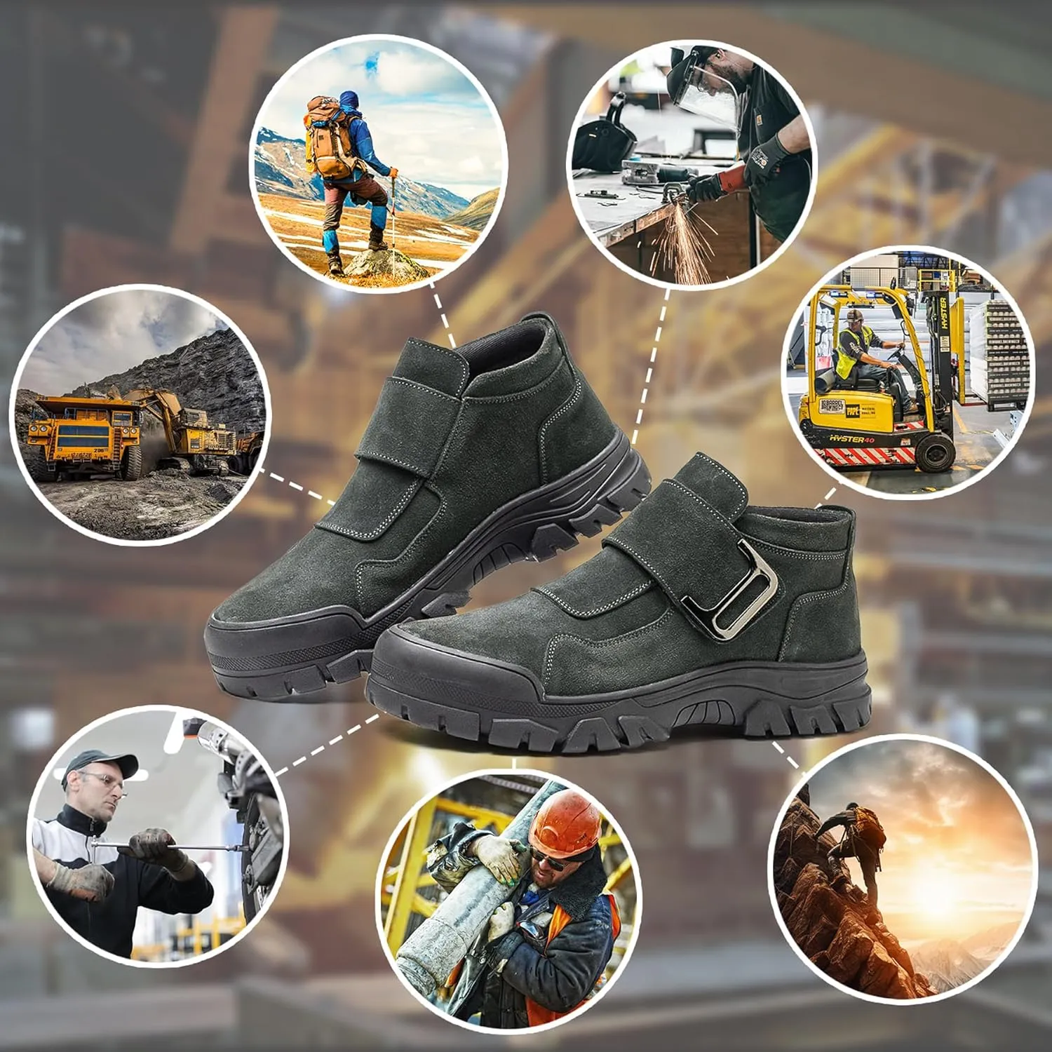 Welding Work Boots for Men Slip on Steel Toe Shoes for Men Soft Comfortable Safety Boots Mens Work Boots Indestructible Puncture Proof Construction Boots for Men Safety Toe Footwear for Welder