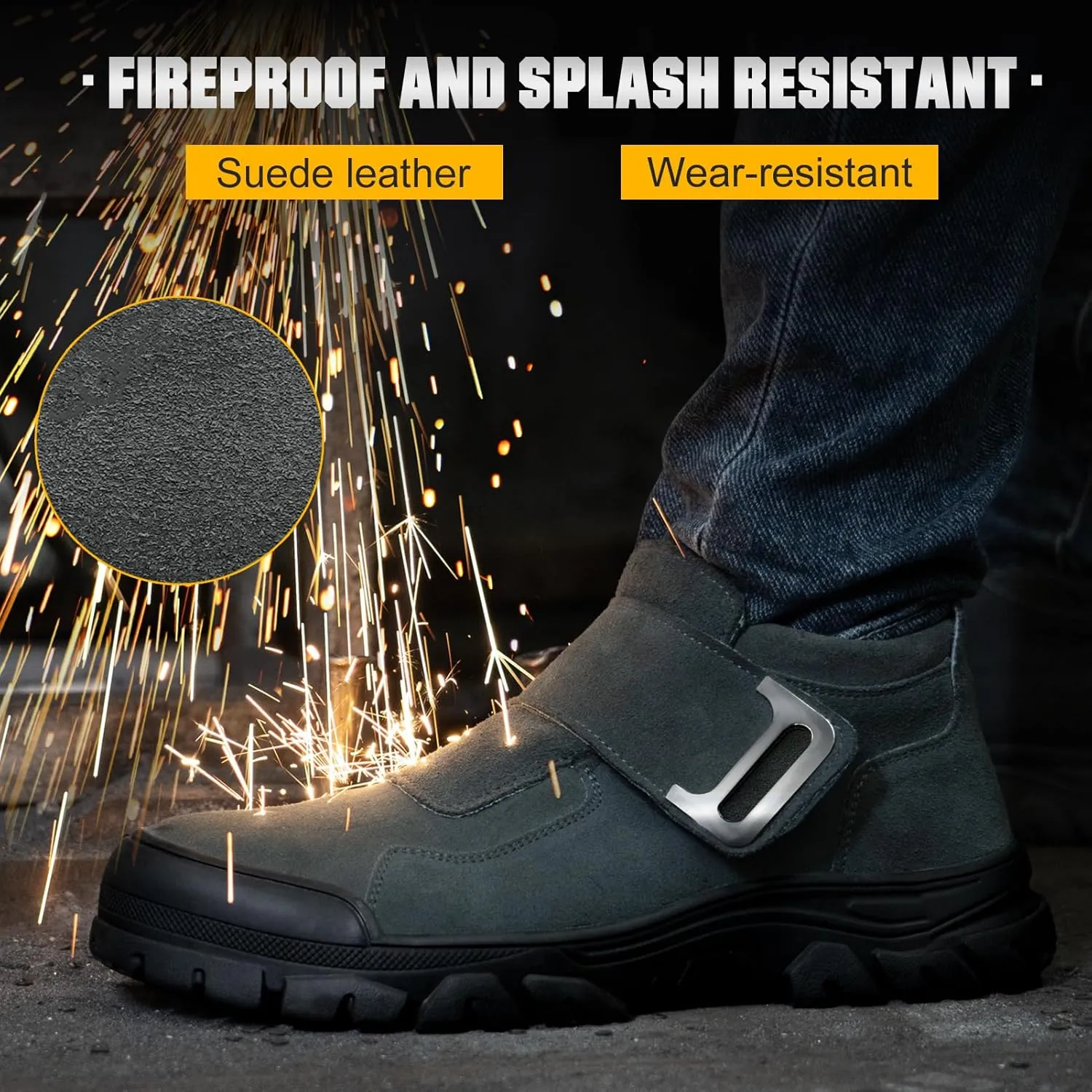Welding Work Boots for Men Slip on Steel Toe Shoes for Men Soft Comfortable Safety Boots Mens Work Boots Indestructible Puncture Proof Construction Boots for Men Safety Toe Footwear for Welder