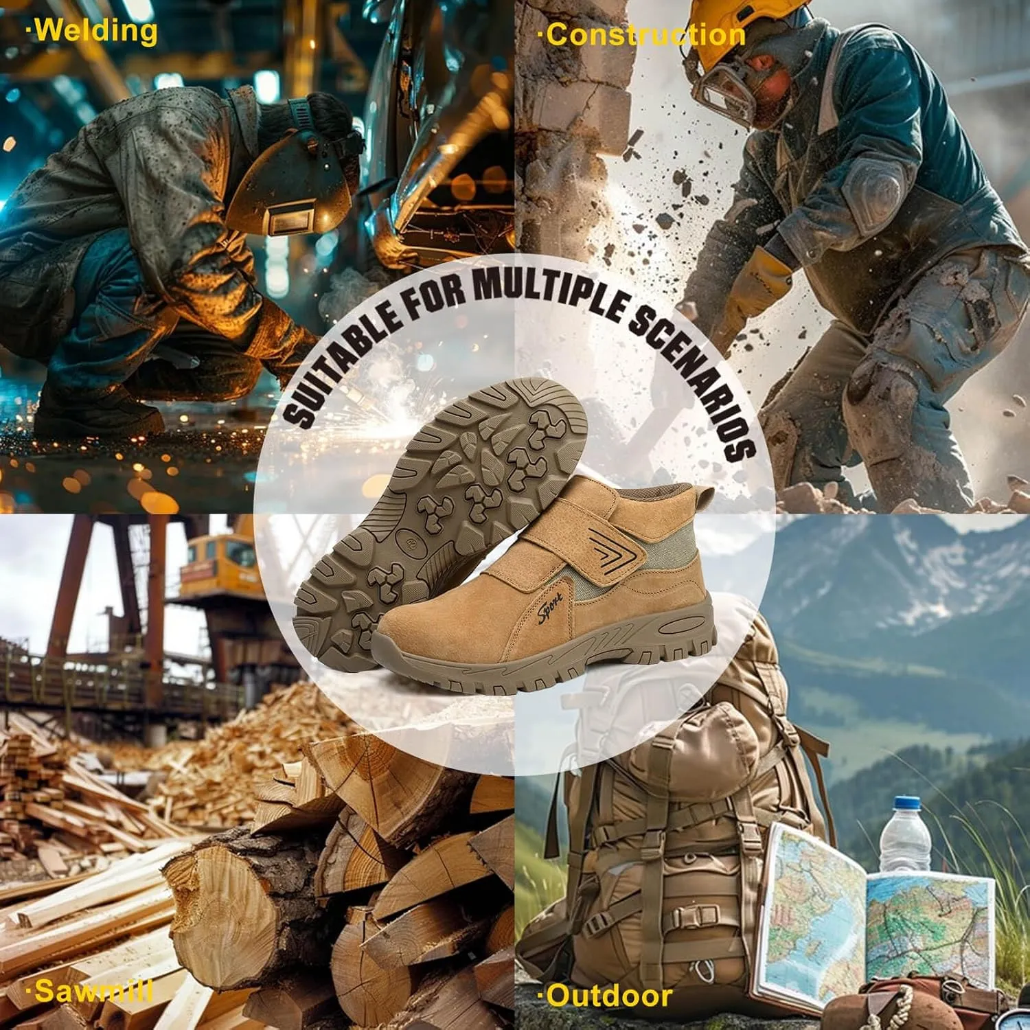 Welding Work Boots for Men Women Slip on Steel Toe Safety Shoes Comfortable Indestructible Work Boots Puncture Proof Lightweight Breathable Construction Shoes