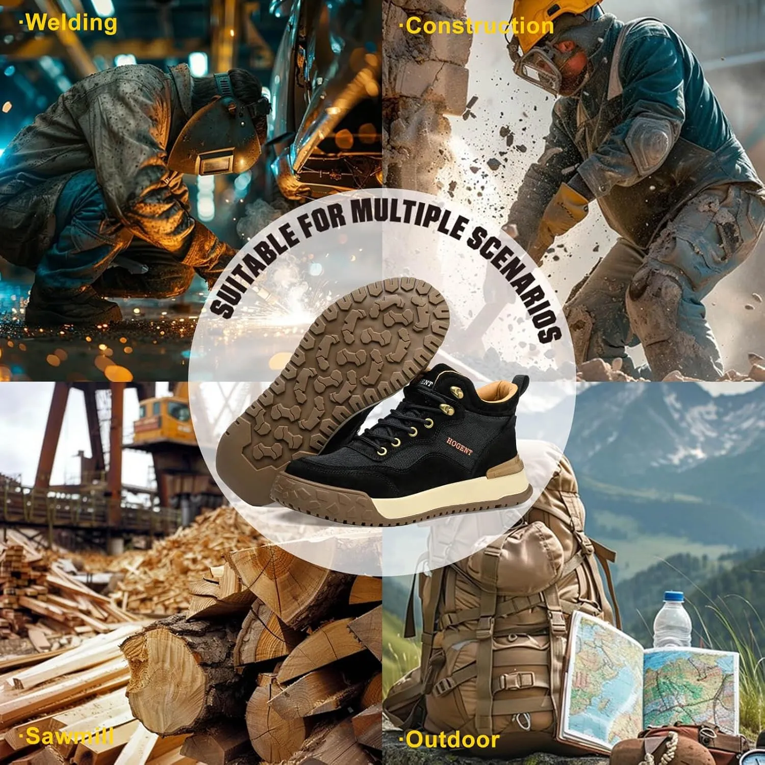 Welding Work Boots for Men Women Slip on Steel Toe Safety Shoes Comfortable Indestructible Work Boots Puncture Proof Lightweight Breathable Construction Shoes