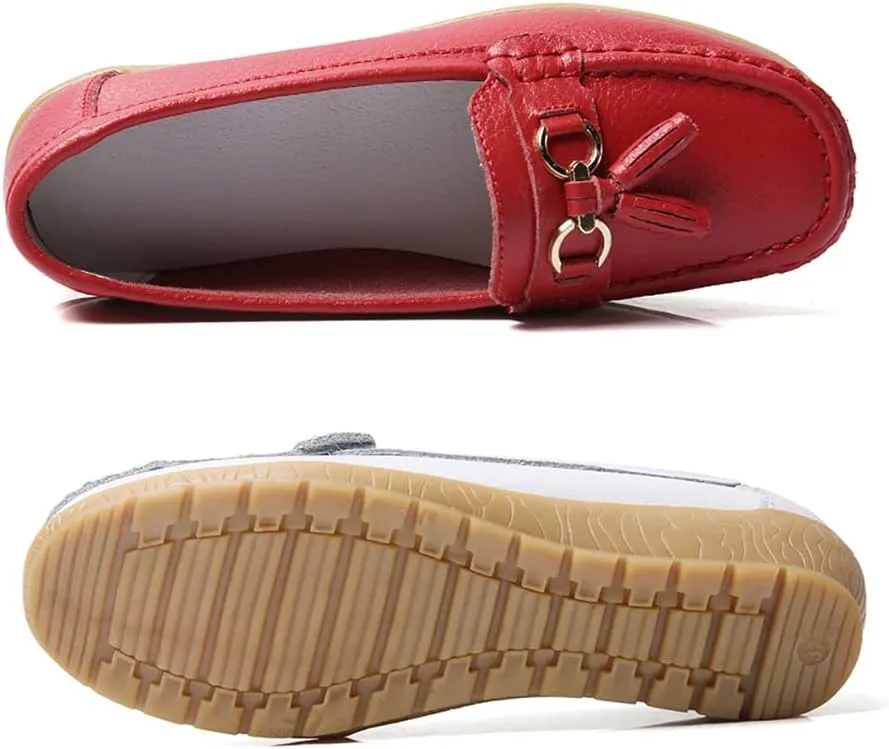 WERWAES Casual Women’s Loafers Flat Metal Buckle Comfortable Lightweight Penny Loafers for Womens Leather Slip-on Outdoor Driving Moccasion Boat Shoes