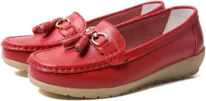 WERWAES Casual Women’s Loafers Flat Metal Buckle Comfortable Lightweight Penny Loafers for Womens Leather Slip-on Outdoor Driving Moccasion Boat Shoes