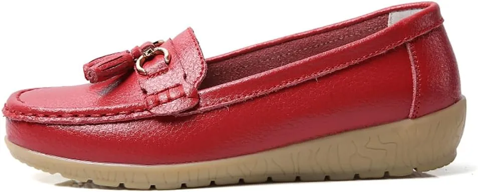 WERWAES Casual Women’s Loafers Flat Metal Buckle Comfortable Lightweight Penny Loafers for Womens Leather Slip-on Outdoor Driving Moccasion Boat Shoes