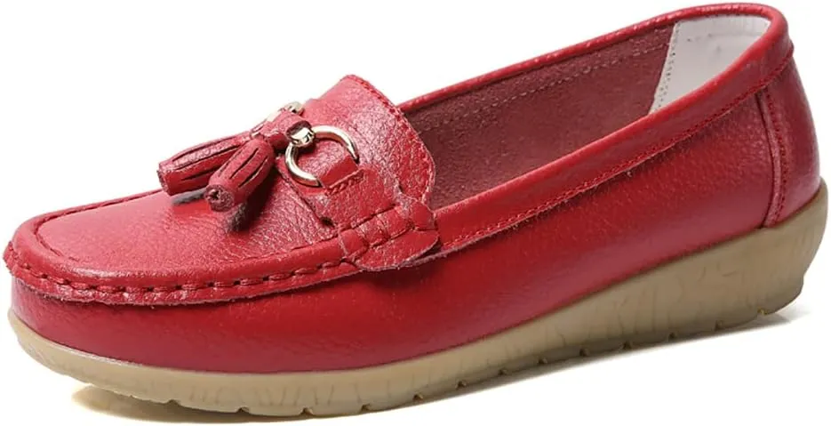 WERWAES Casual Women’s Loafers Flat Metal Buckle Comfortable Lightweight Penny Loafers for Womens Leather Slip-on Outdoor Driving Moccasion Boat Shoes