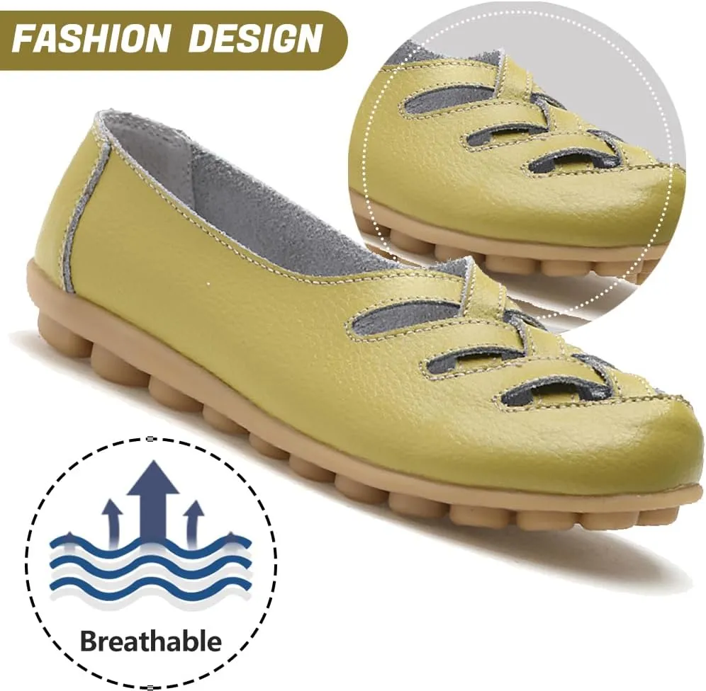 WERWAES Womens Loafers Flat Penny Boat Dress Shoes Comfortable Light-Weight Casual Slip-On Shoes Fashion Moccasin Genuine Leather Office Walking Driving Round Toe Non Slip Shoes