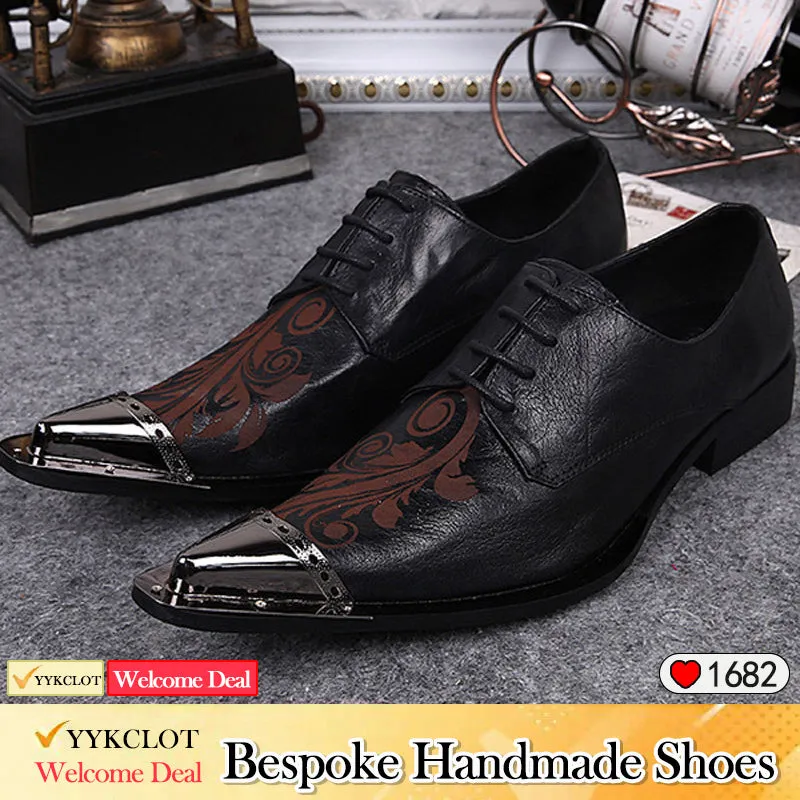 White leather printed dress shoes Men's dress shoes