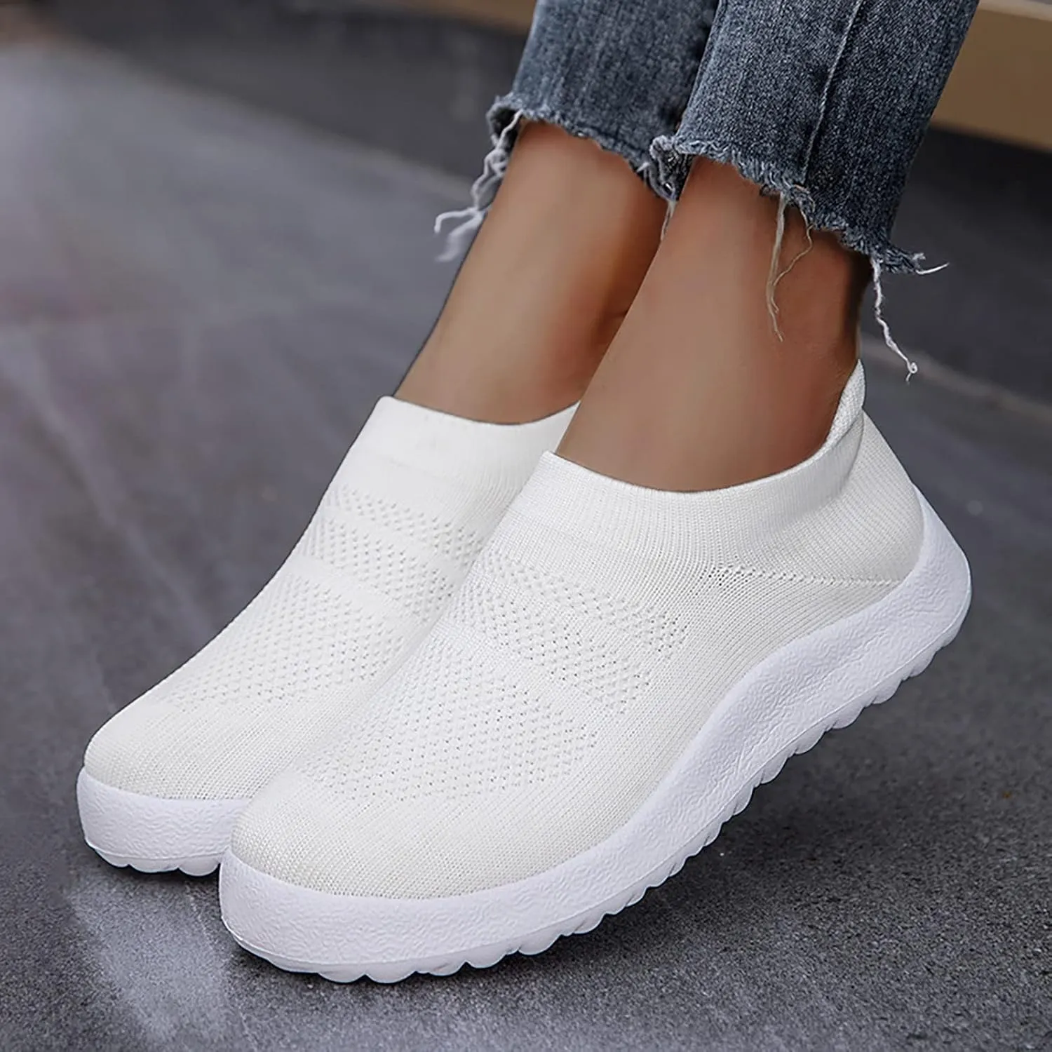 White Sneakers for Women Platform Wide Walking Shoes Women Slip Ons Brown Walking Shoes Women Wide Sneakers for Women Fashion Platform White Slip On Shoes for Women with Arch Support