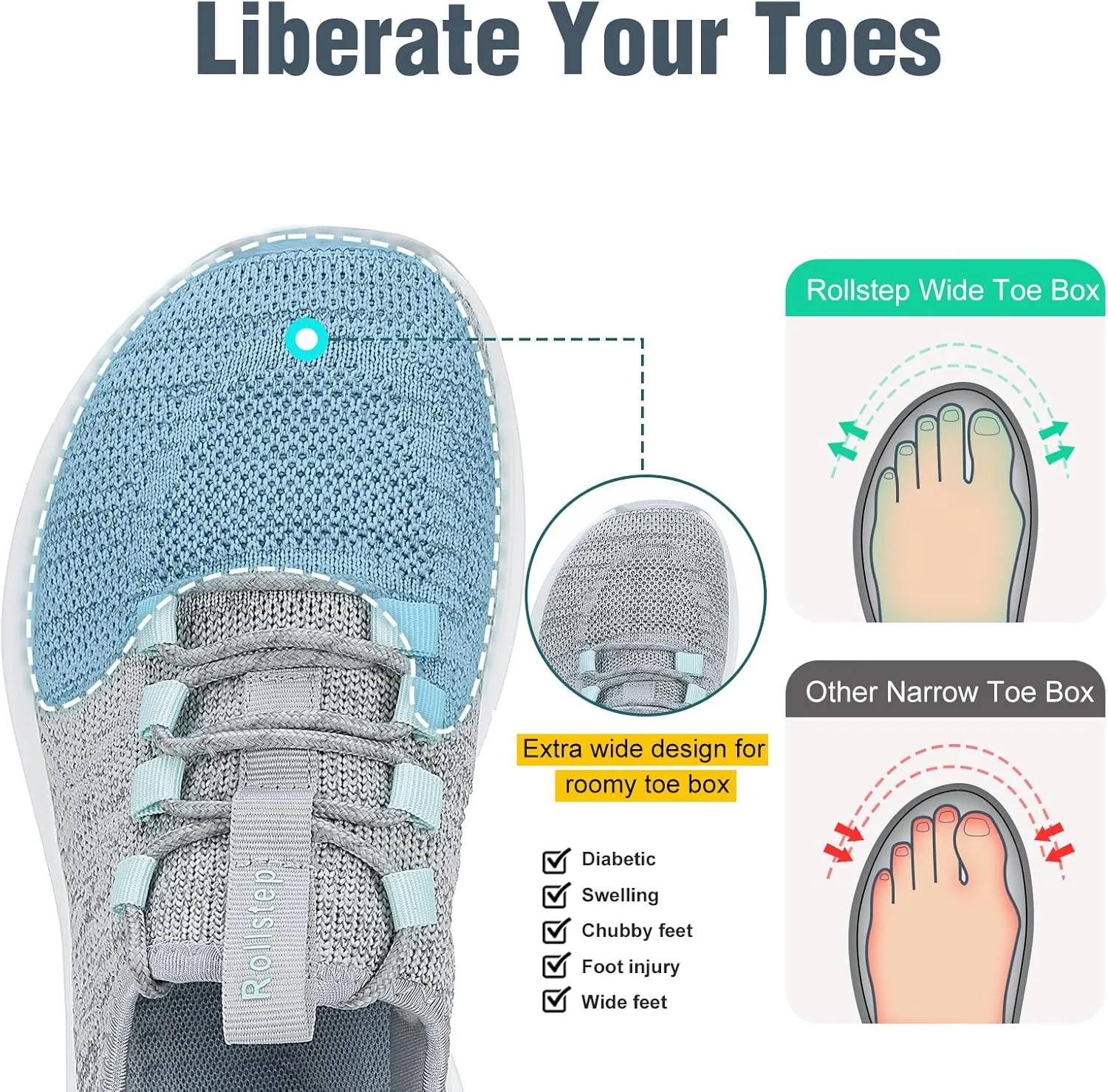 Wide Toe Box Shoes Women Extra Wide Width Sneakers Air Cushion Road Running Shoes Ultra Light Tennis Gym Workout Training Shoes Breathable Walking Shoes with Arch Support