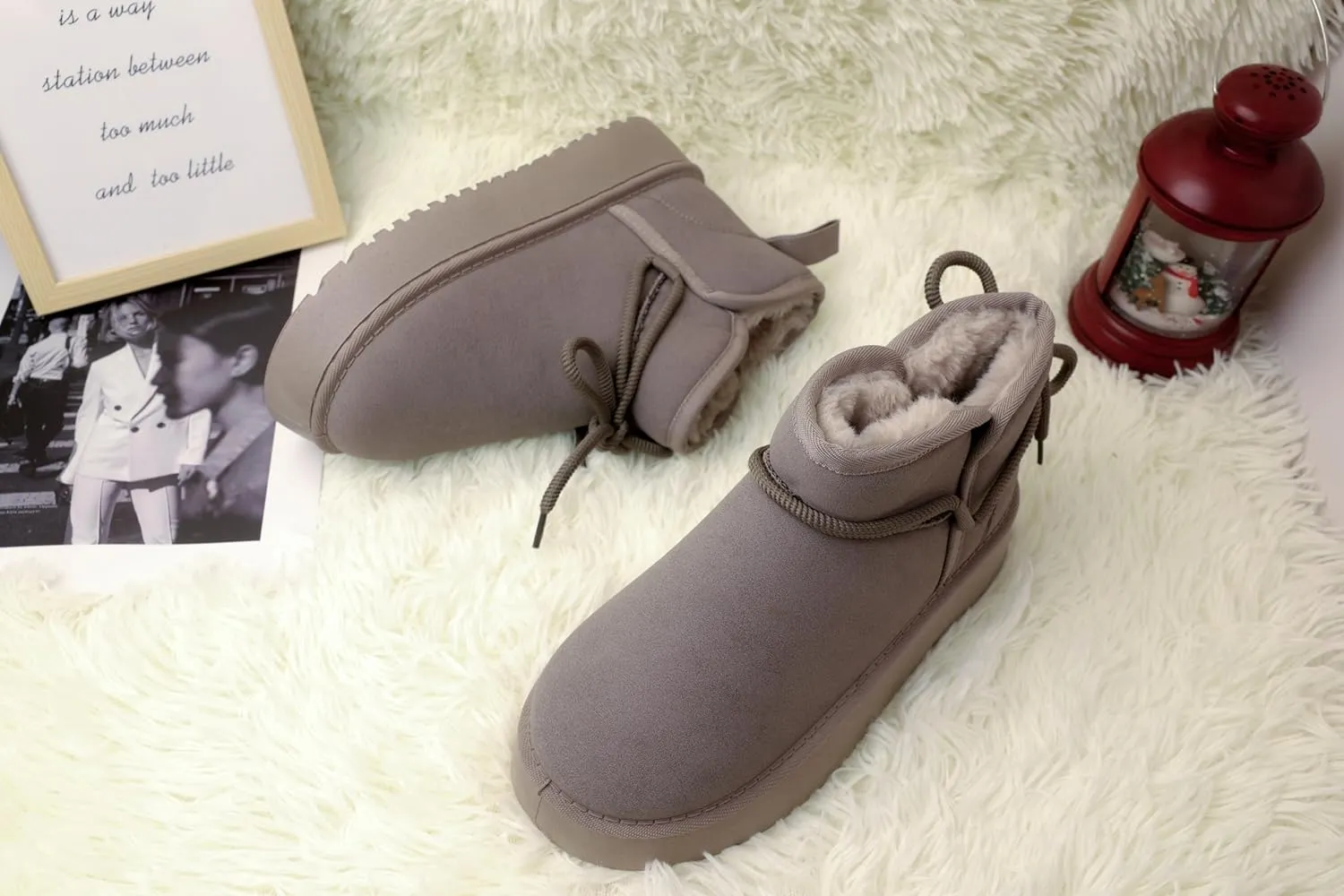 Winter Ankle Boots for Women - Water Resistant Leather Booties Non-Slip Platform Suede Mini Women's Boots - Perfect for Christmas Gifts