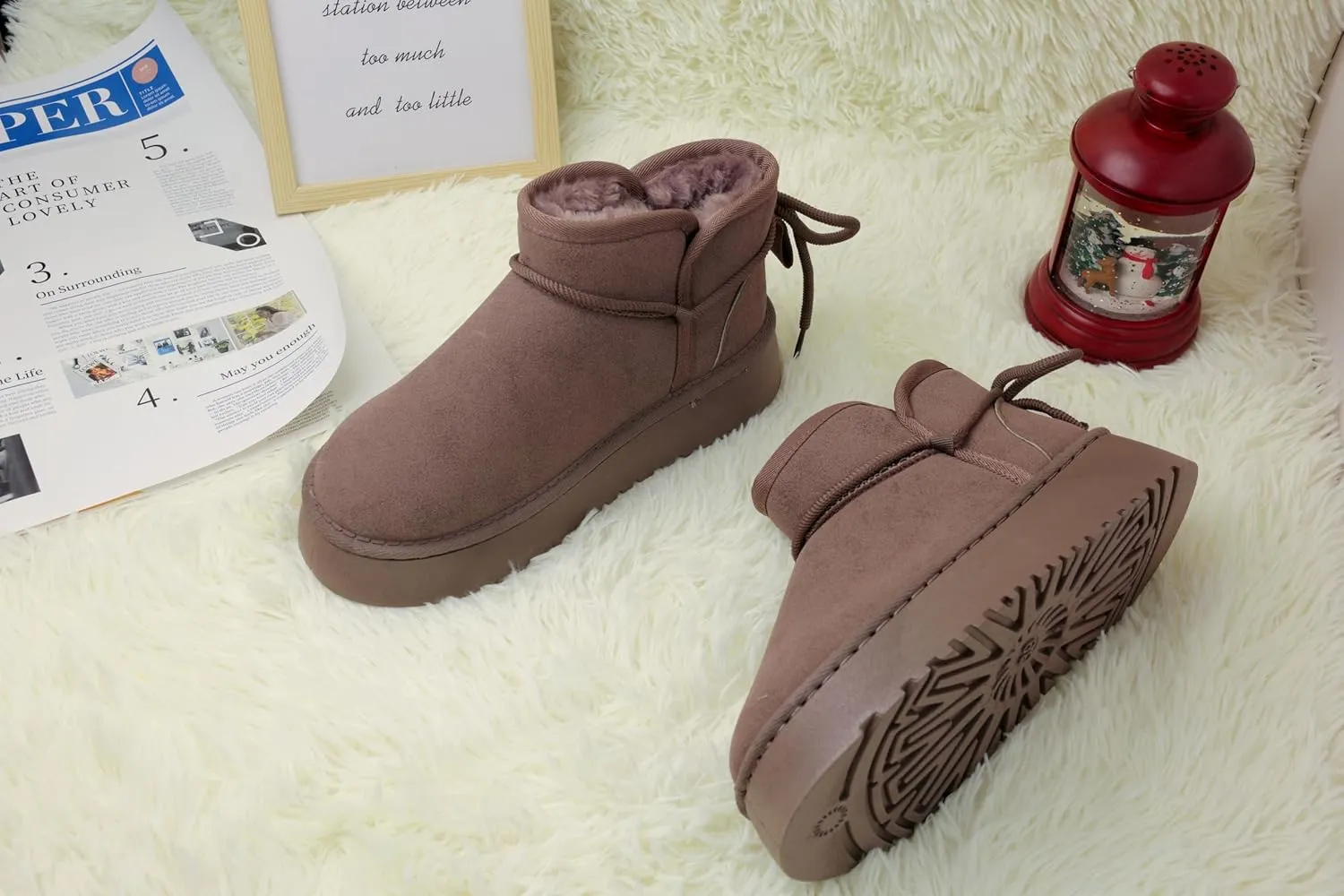 Winter Ankle Boots for Women - Water Resistant Leather Booties Non-Slip Platform Suede Mini Women's Boots - Perfect for Christmas Gifts