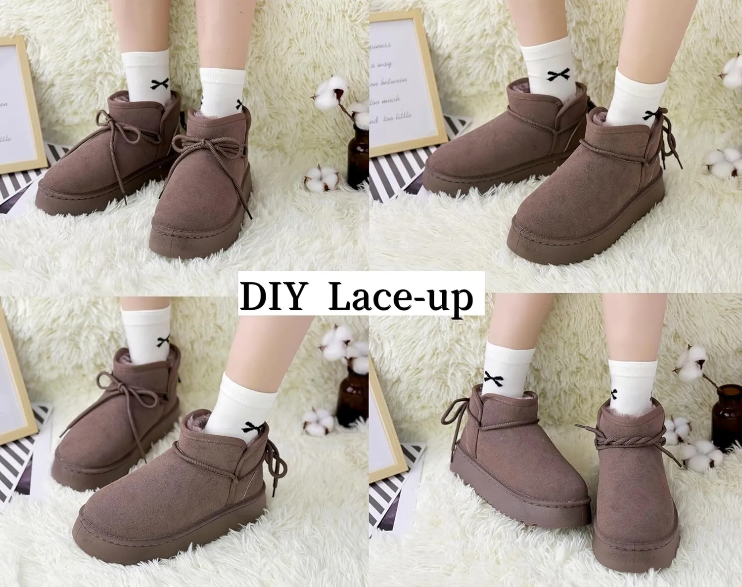 Winter Ankle Boots for Women - Water Resistant Leather Booties Non-Slip Platform Suede Mini Women's Boots - Perfect for Christmas Gifts