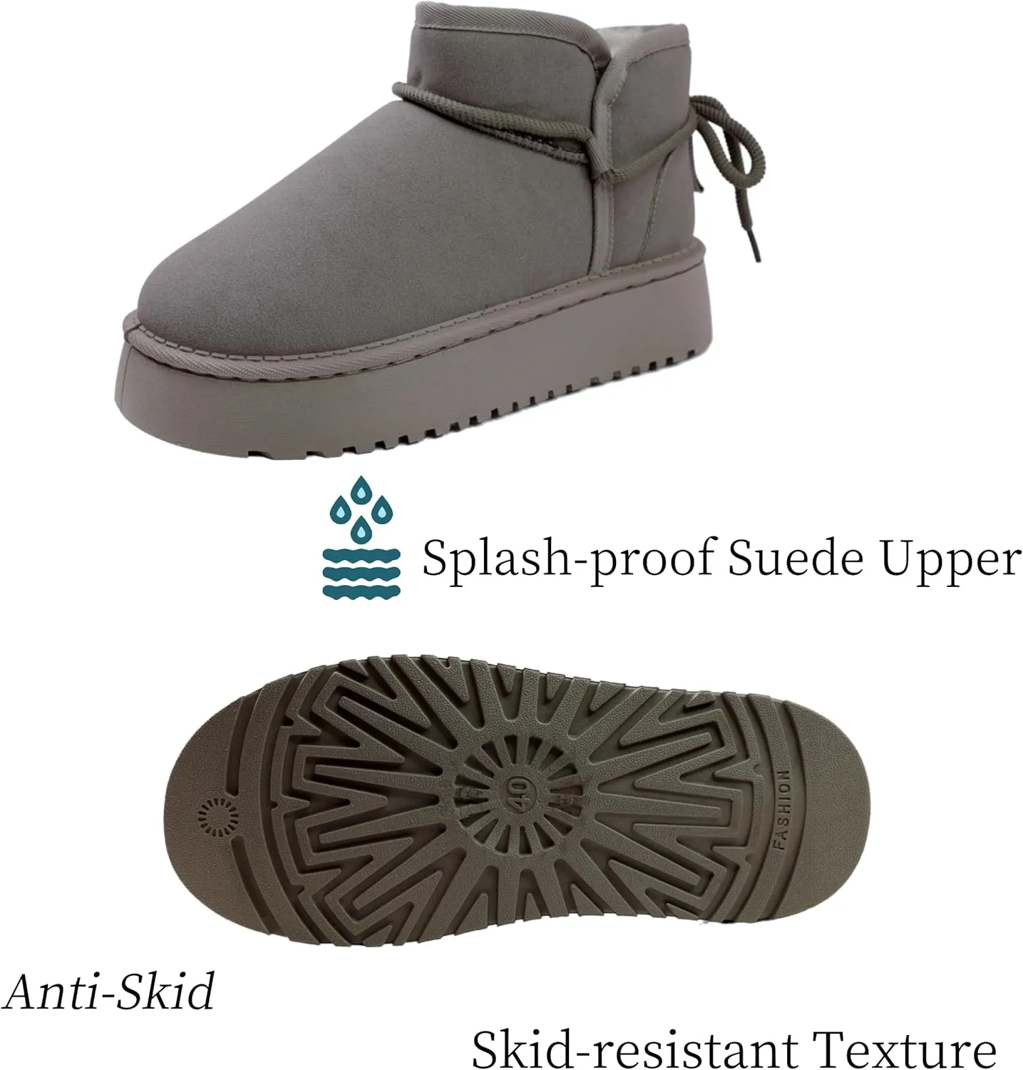 Winter Ankle Boots for Women - Water Resistant Leather Booties Non-Slip Platform Suede Mini Women's Boots - Perfect for Christmas Gifts