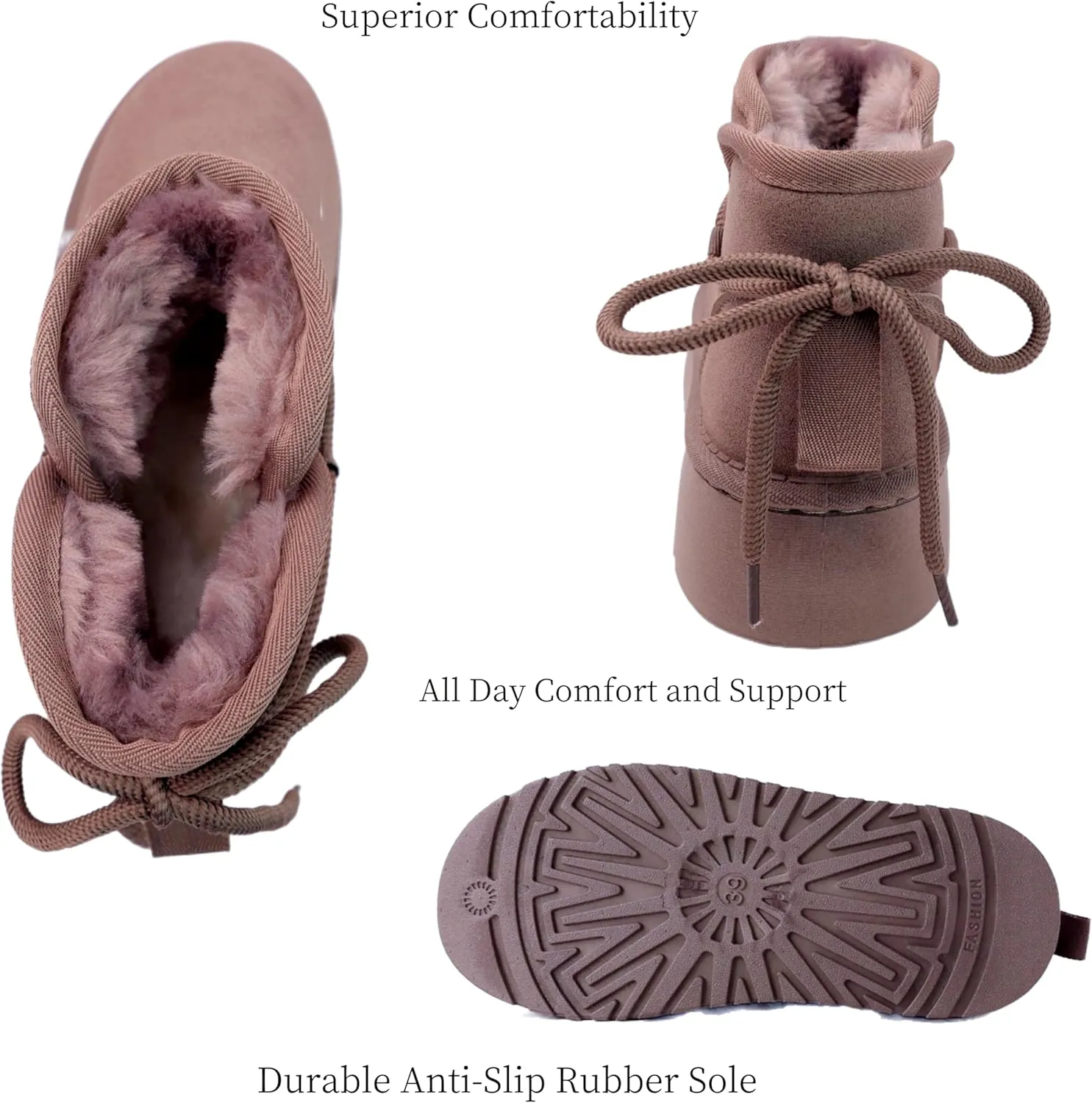 Winter Ankle Boots for Women - Water Resistant Leather Booties Non-Slip Platform Suede Mini Women's Boots - Perfect for Christmas Gifts