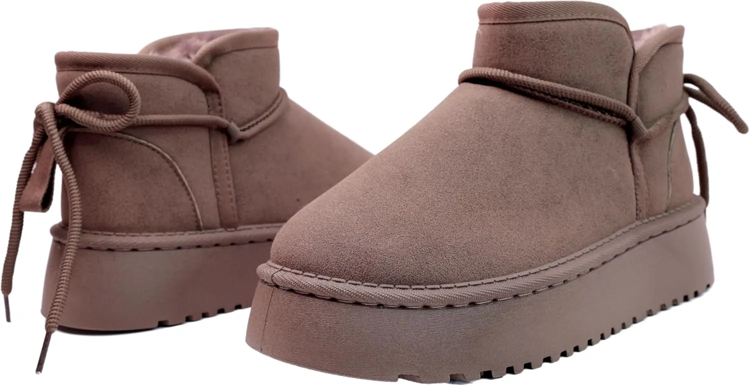 Winter Ankle Boots for Women - Water Resistant Leather Booties Non-Slip Platform Suede Mini Women's Boots - Perfect for Christmas Gifts
