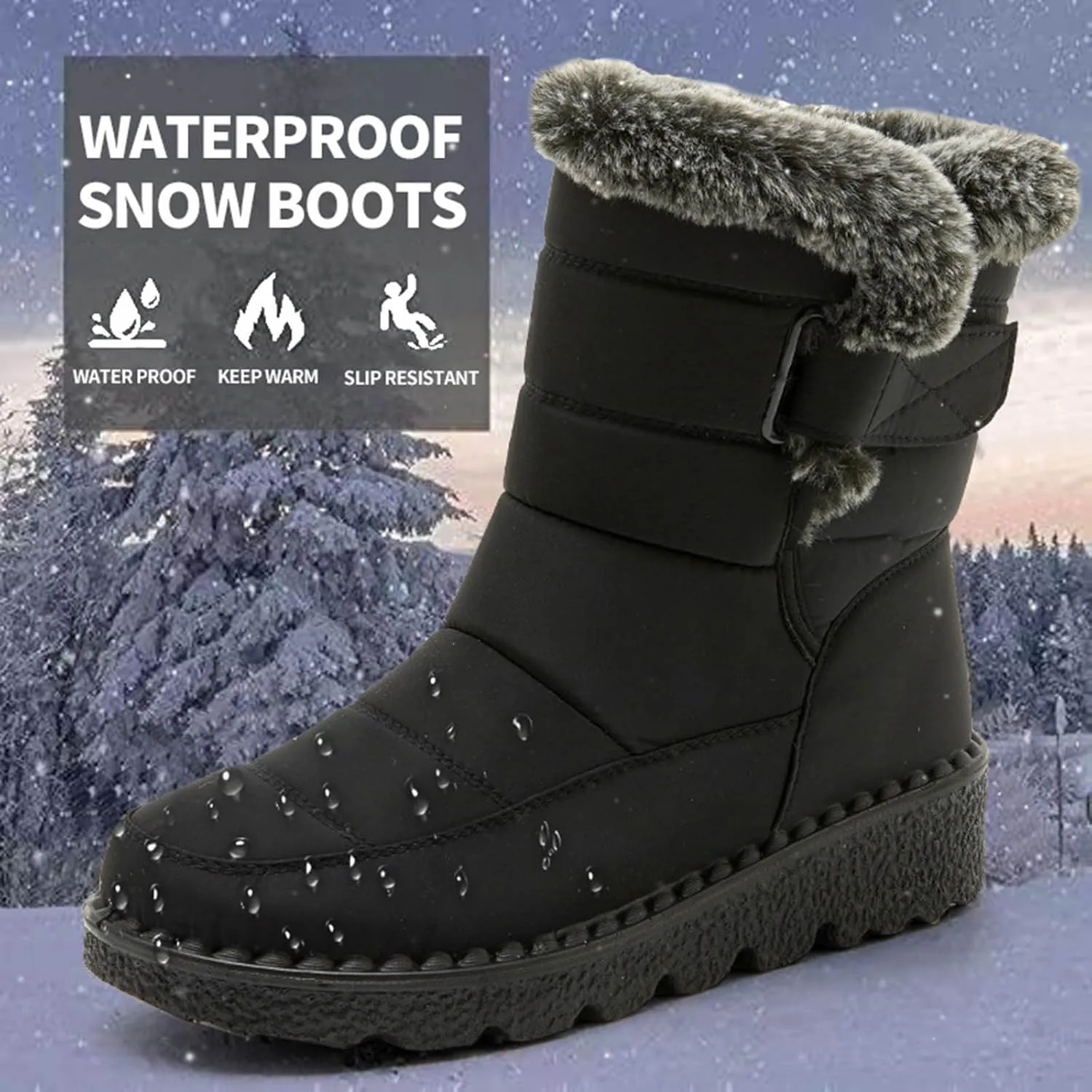 Winter Boots for Women 2024 Outdoor Warm Mens Fur Lined Booties Womens Snow Shoes Comfortable Non-Slip Hiking Boot