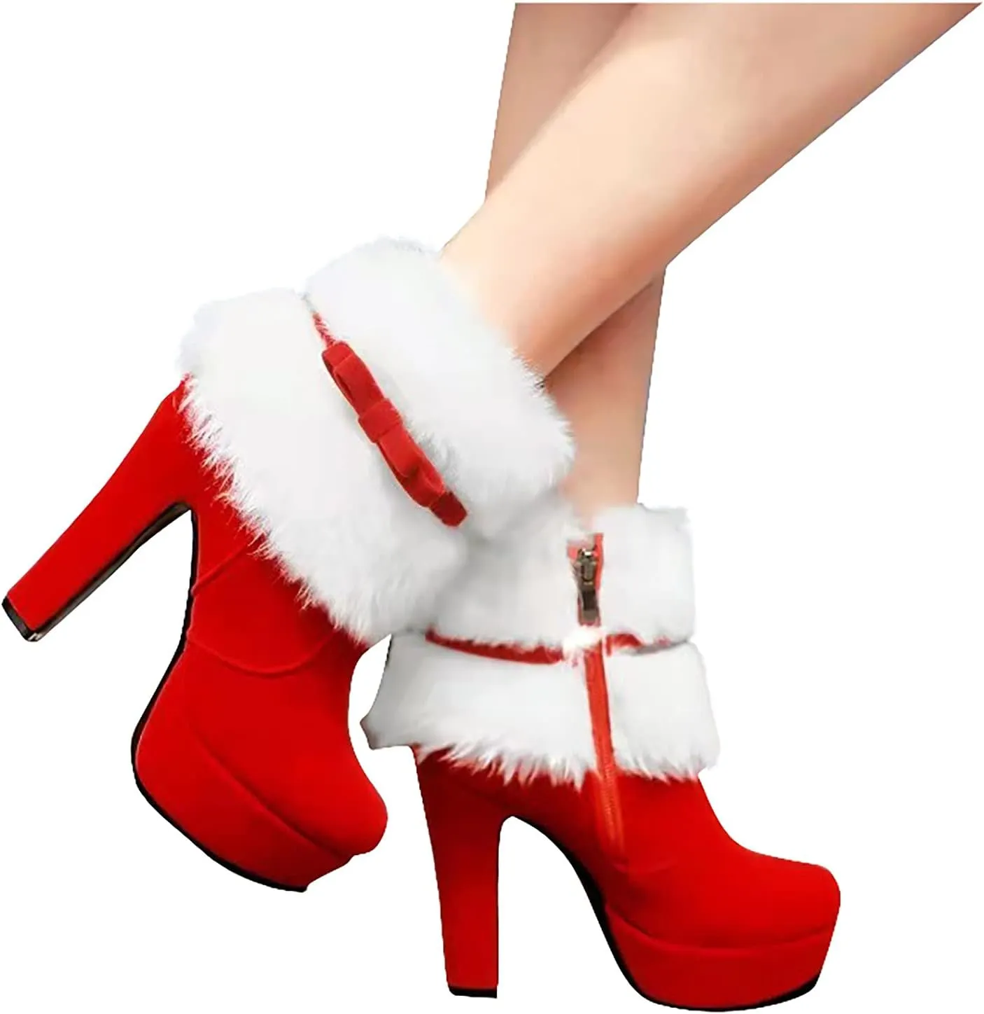 Winter Boots for Women Christmas Thick Heel High Heels Mid Calf Boots Shoes Womens Booties and Ankle Boots