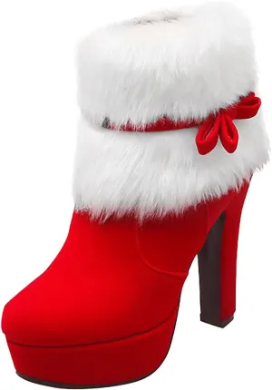 Winter Boots for Women Christmas Thick Heel High Heels Mid Calf Boots Shoes Womens Booties and Ankle Boots