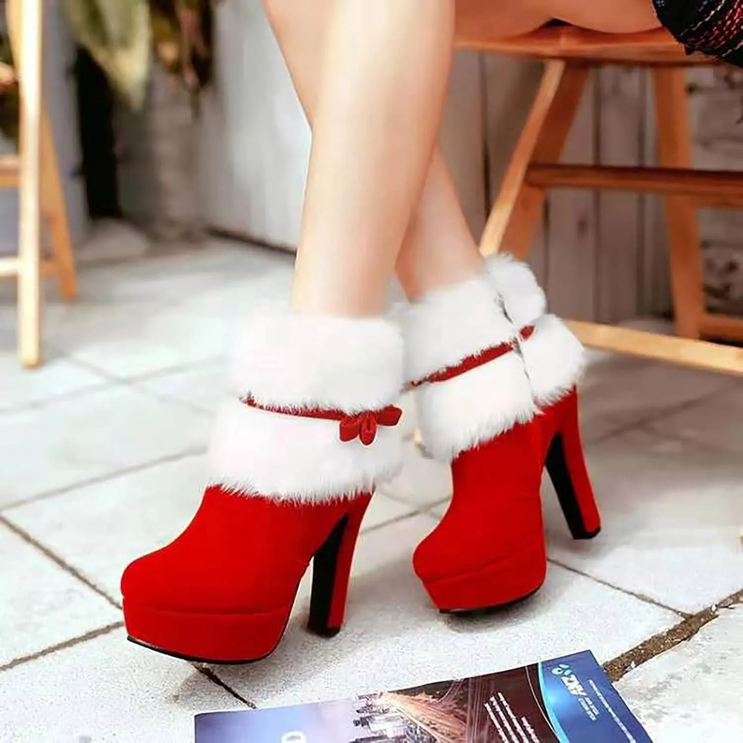 Winter Boots for Women Christmas Thick Heel High Heels Mid Calf Boots Shoes Womens Booties and Ankle Boots