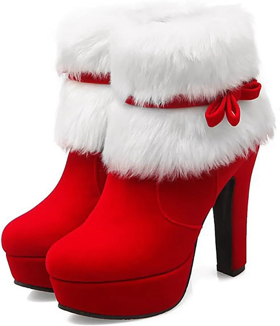 Winter Boots for Women Christmas Thick Heel High Heels Mid Calf Boots Shoes Womens Booties and Ankle Boots