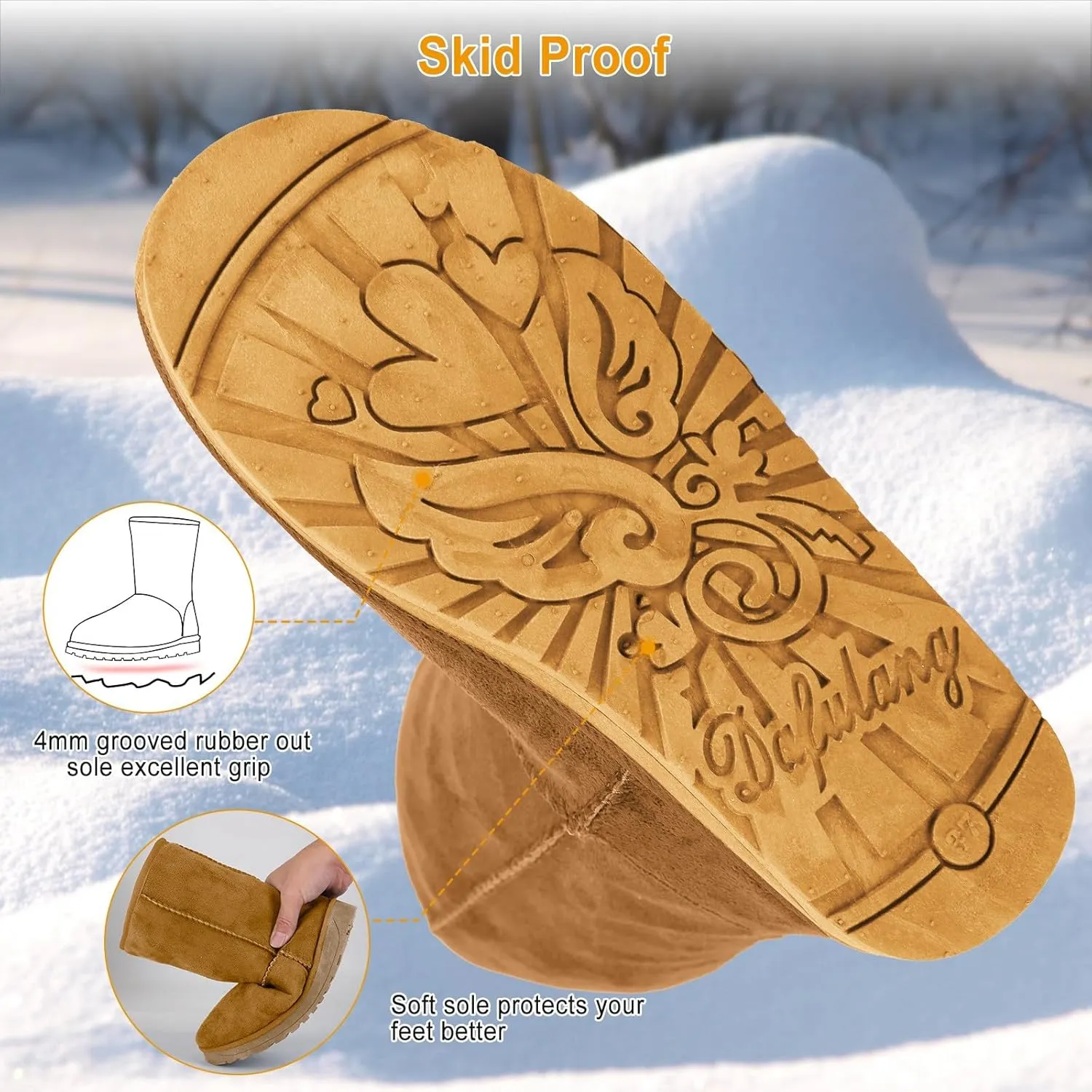 Winter Boots for Women, Classic Mid-Calf Snow Boots, Waterproof Warm Fur Lining Fashion Winter Boots for Women Girls Ladies Outdoor, Slip on & Comfortable, Anti-Slip, Size: 5-10 US
