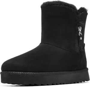 Winter Boots for Women Warm Ankle Boots Suede Faux Fur Lining Classic Zipper Anti-Slip Snow Booties Slippers Fashion Slip On Memory Foam Comfort Indoor & Outdoor Shoes Black Size 7