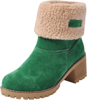 Winter Boots for Women Warm Comfortable Slip On Ankle Boots for Women Chunky Heel Suede Snow Boots Fur Lined Mid Calf Boots Outdoor Shoes