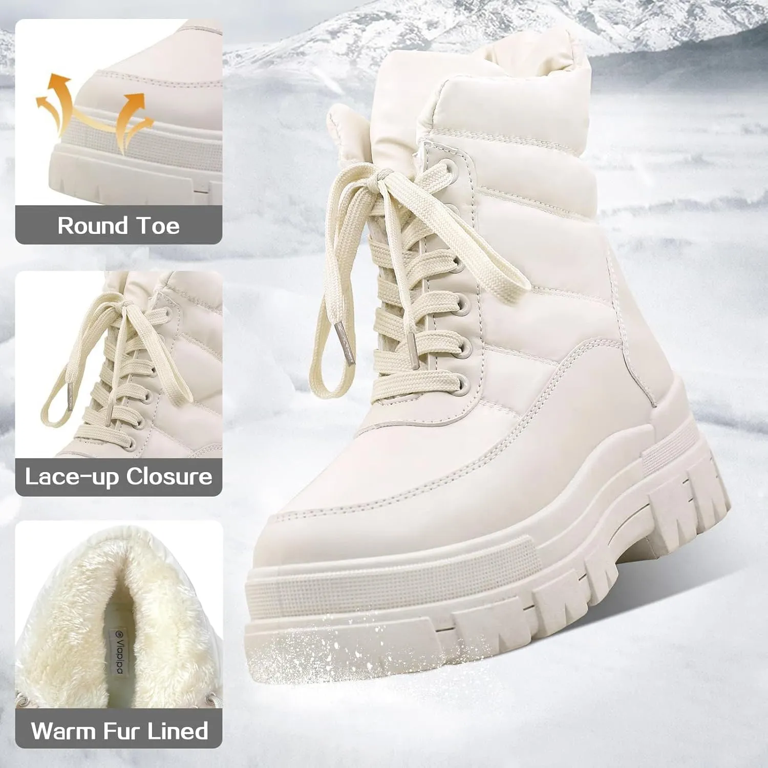 Winter Boots for Women Waterproof, Snow Boots for Women, Womens Mid Calf Low Heel Zip Up Anti-Slip Warm Booties Comfortable for Outdoor Walking Hiking