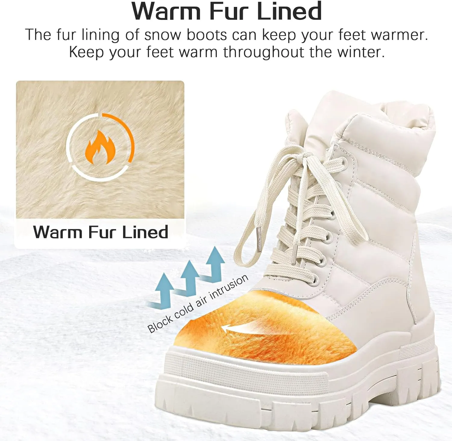 Winter Boots for Women Waterproof, Snow Boots for Women, Womens Mid Calf Low Heel Zip Up Anti-Slip Warm Booties Comfortable for Outdoor Walking Hiking