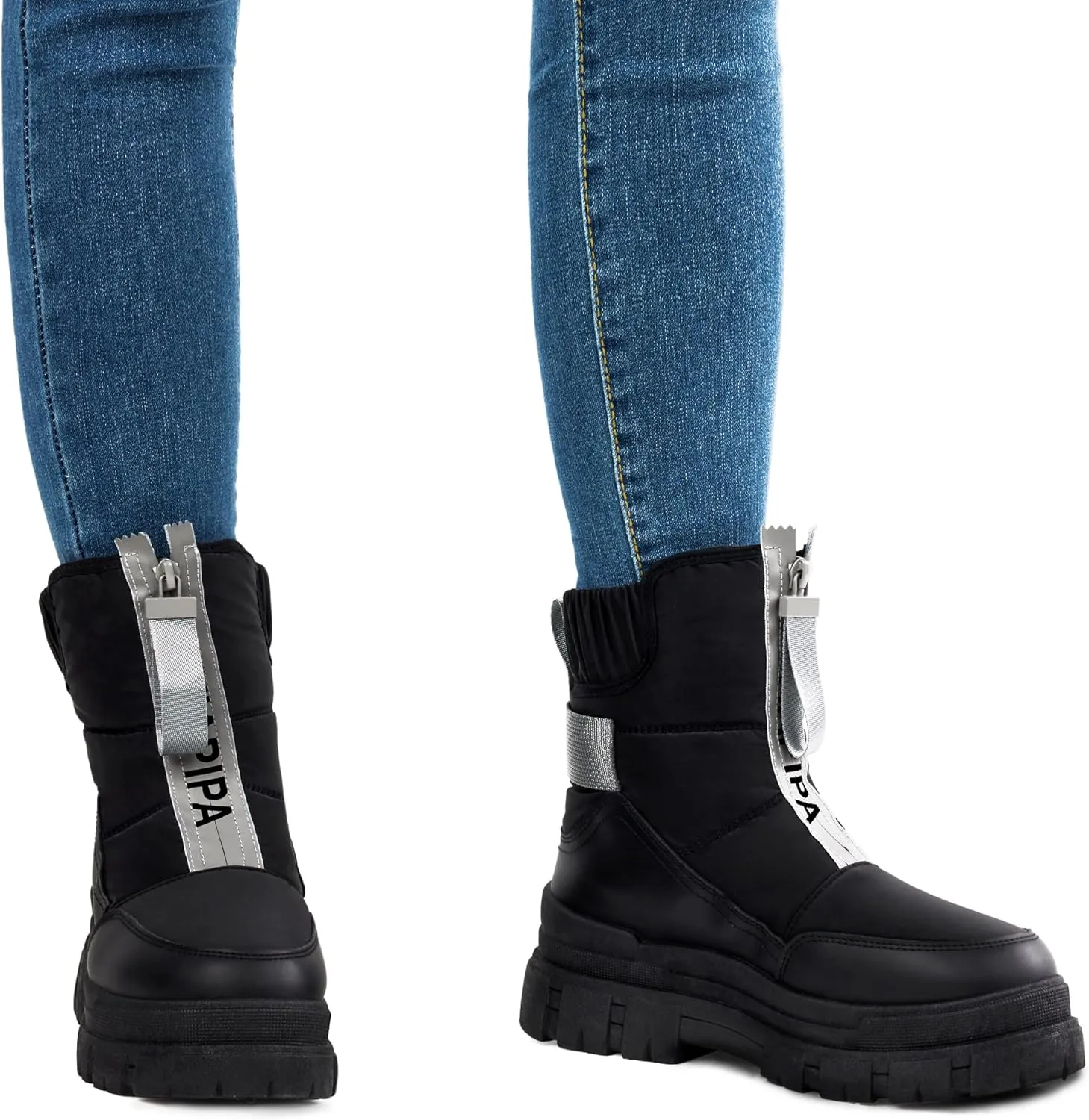 Winter Boots for Women Waterproof, Snow Boots for Women, Womens Mid Calf Low Heel Zip Up Anti-Slip Warm Booties Comfortable for Outdoor Walking Hiking