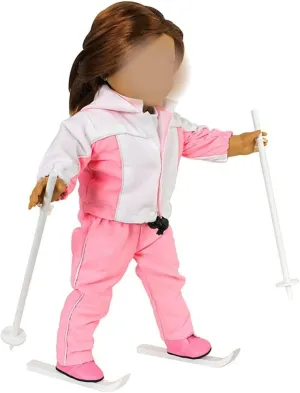 Winter Skiing 9pc Doll Outfit- Snow Vacation Clothes & Accessories Compatible w American Girl Doll- Set includes Shirt, Pants, Jacket, Boots, Poles, & Skis- Gift Set for Girls, Kids, & Doll Collectors