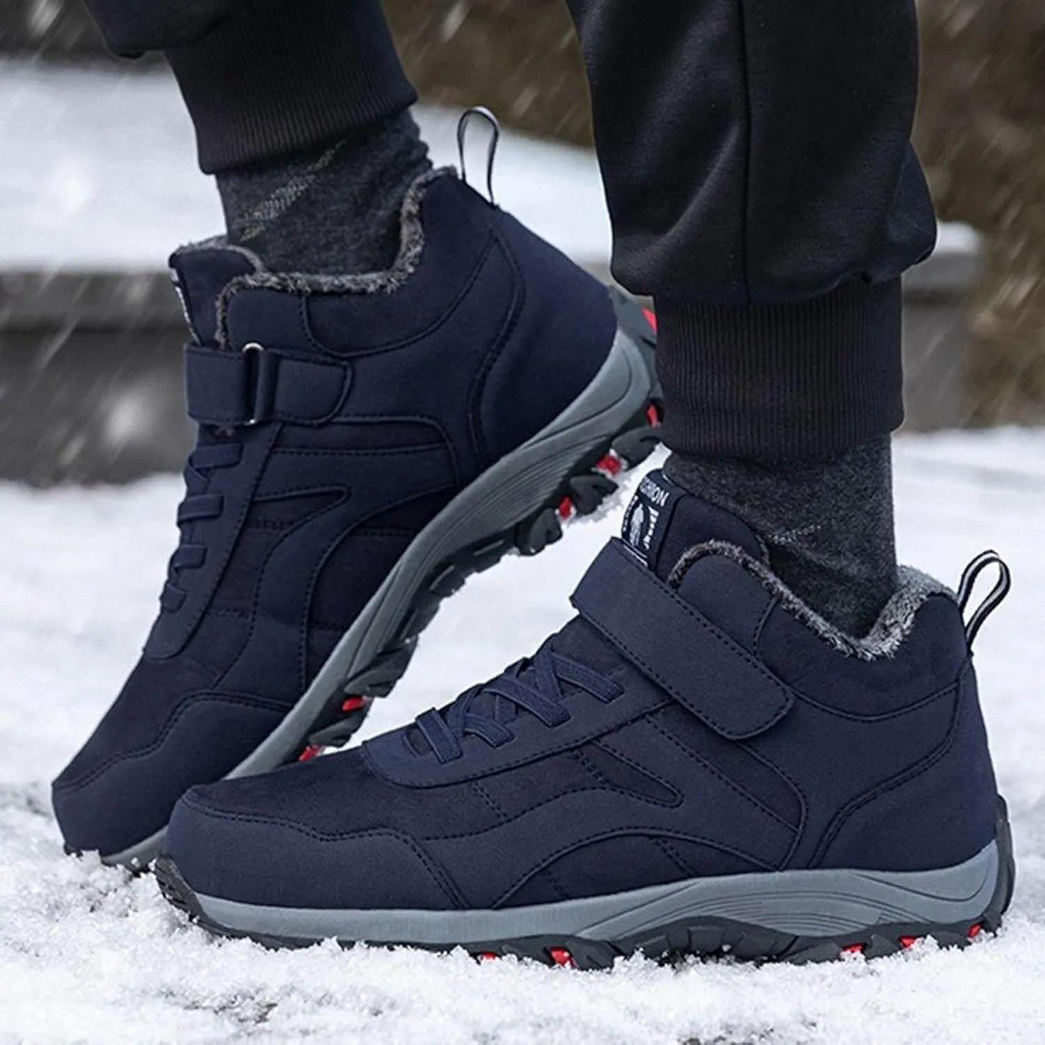 Winter Sport Shoes for Men Fleece Lined Warm Running Shoes with Adjustable Closures Non Slip Walking Men Camping Boots