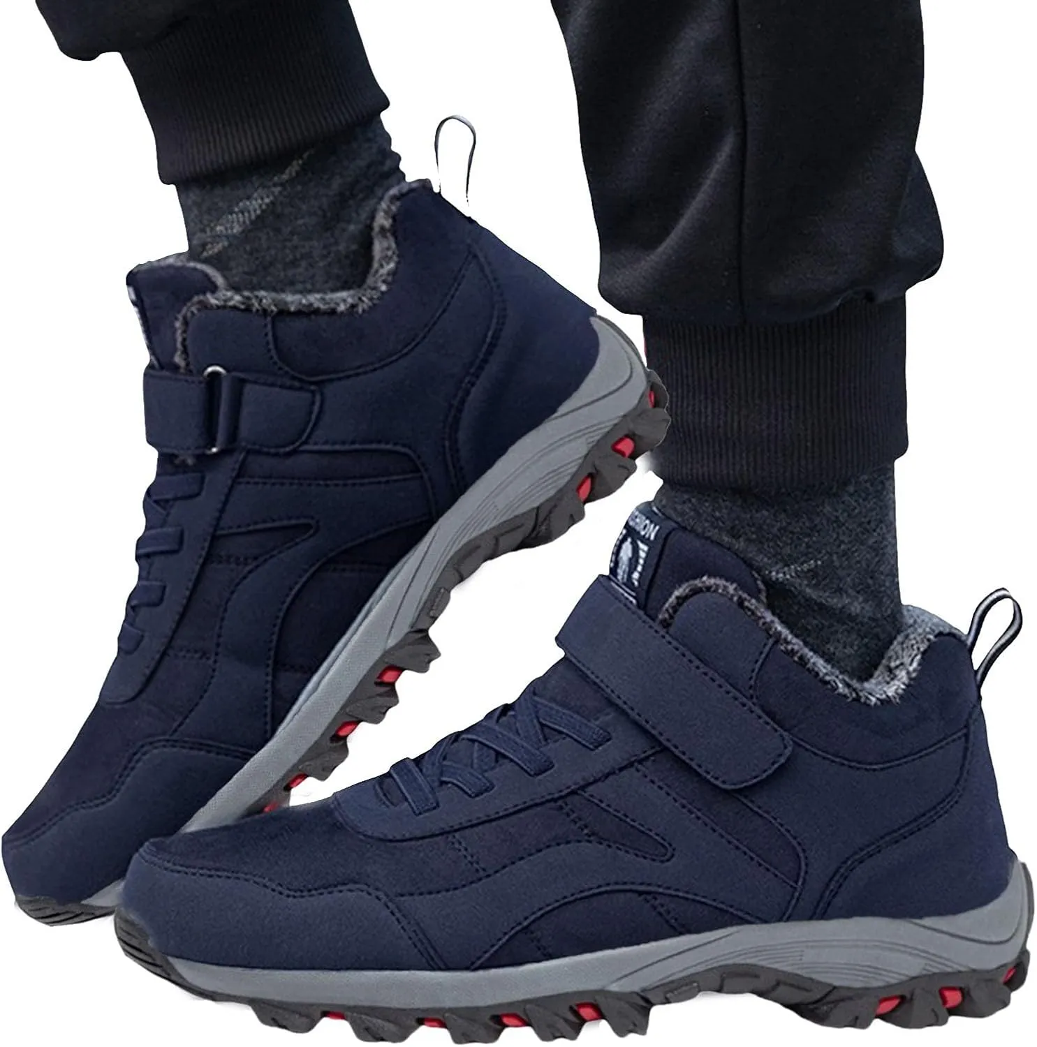 Winter Sport Shoes for Men Fleece Lined Warm Running Shoes with Adjustable Closures Non Slip Walking Men Camping Boots
