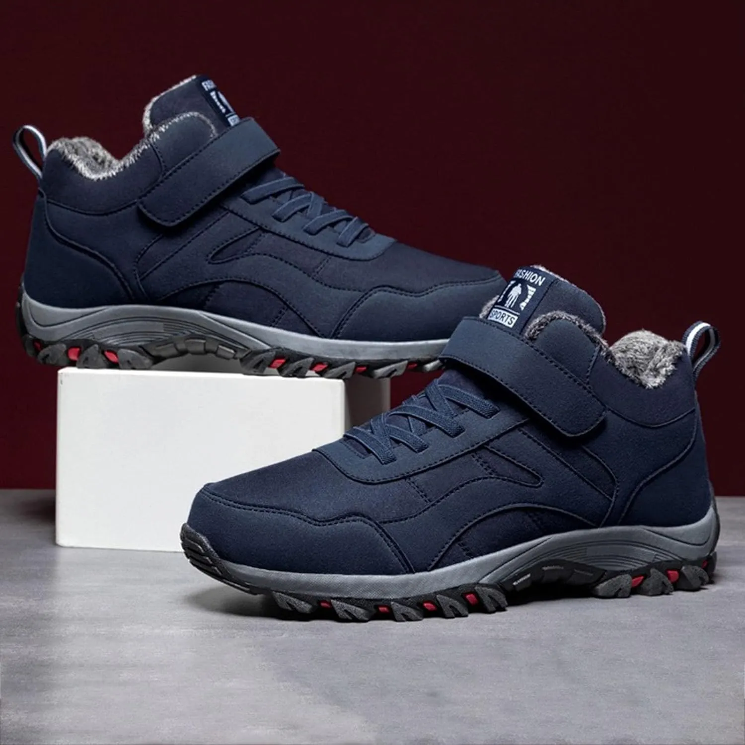 Winter Sport Shoes for Men Fleece Lined Warm Running Shoes with Adjustable Closures Non Slip Walking Men Camping Boots